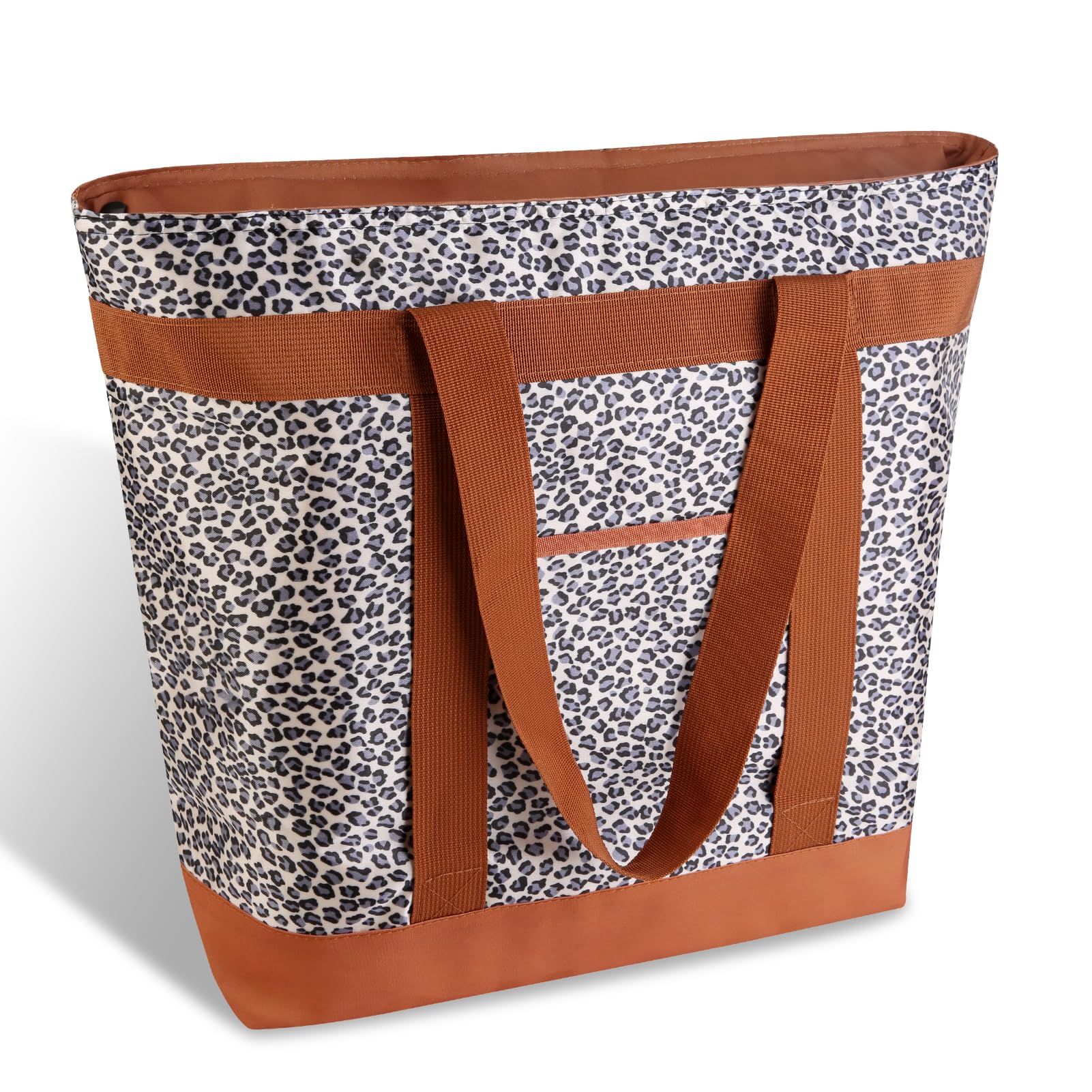mosago Insulated Grocery Bag, Large Cow Print Reusable Cooler Bag with Zipper, Leakproof Thermal Tote for Food Delivery, Collapsible Shopping Bag for Picnic, Beach, Travel, Compatible with Delivery
