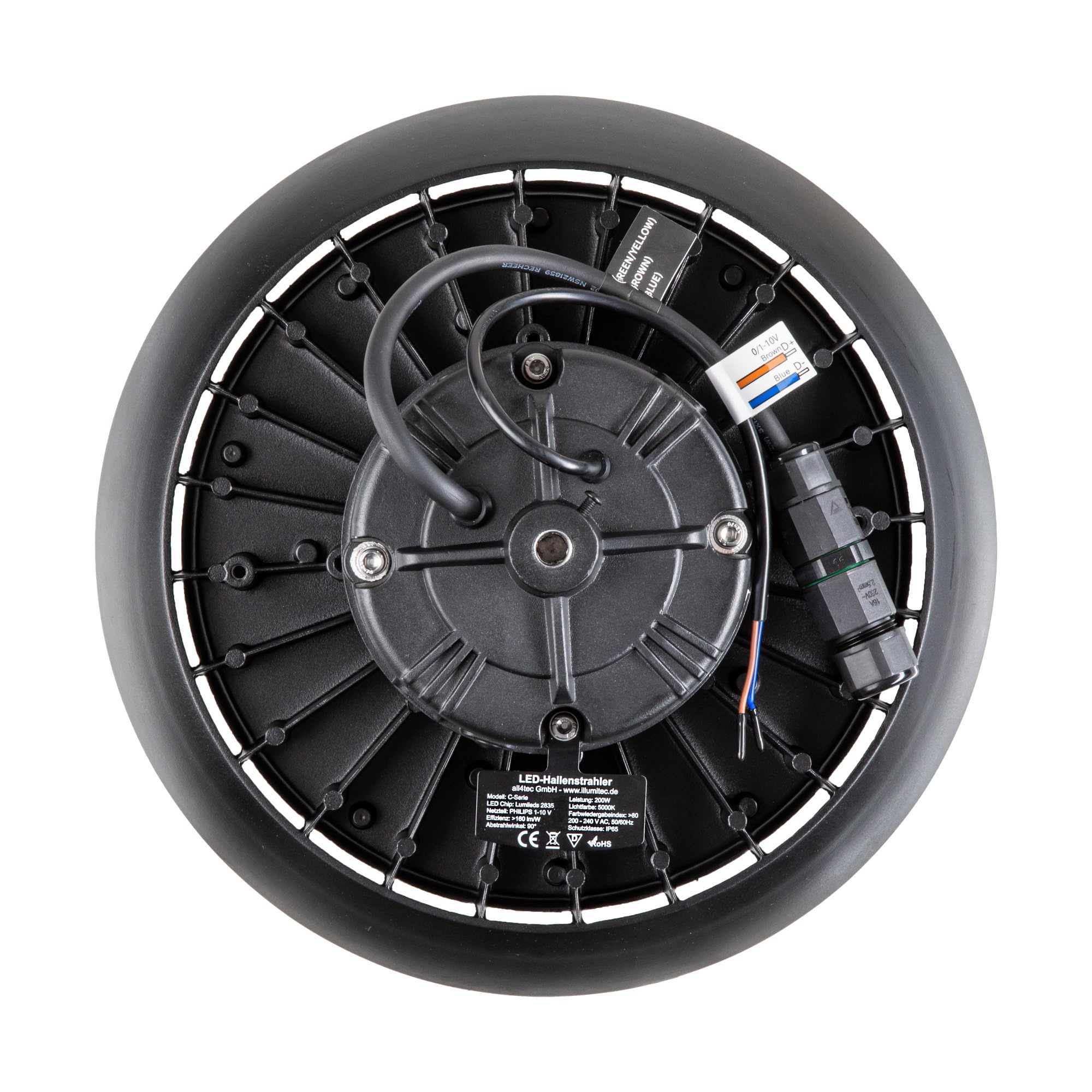 LED Hallenstrahler 200W UFO High Bay, 185 lm/W, 5000K, dimmbar | Tageslichtweiß, Abstrahlwinkel 90°, mit PHILIPS Netzteil dimmbar 1-10V, für Industrie Lager & Werkstatt, 5 Jahre Garantie