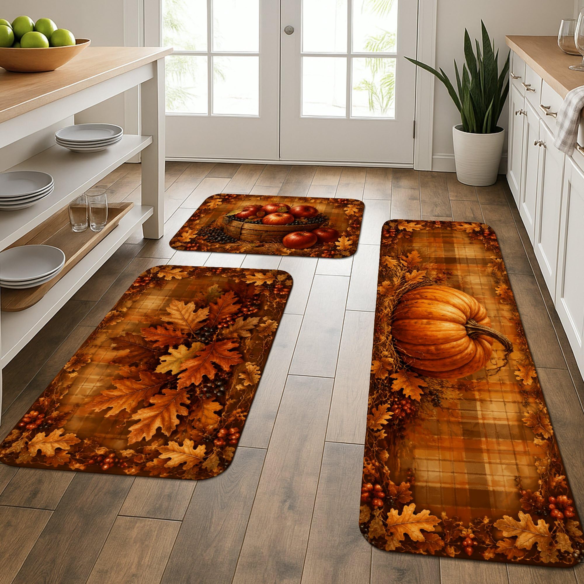 Tapis de cuisine lot de 3 automne orange citrouilles confortables lavables