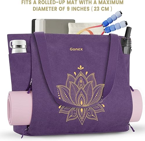 Miniatura 8 de Gonex Bolsa para esterilla de yoga, bolsa grande con múltiples bolsillos para mujeres y hombres, soporte de lona para esterilla de lona, cremallera
