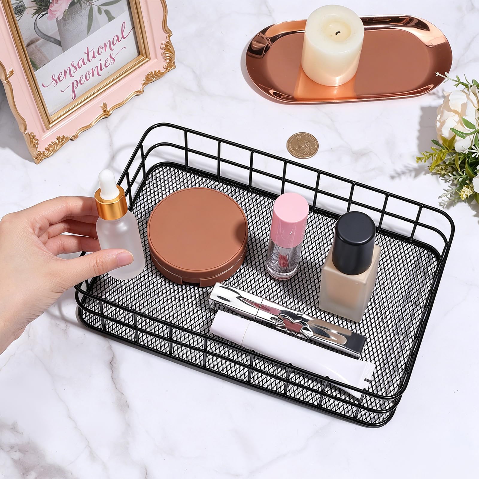 4 pièce Organisateur de Rangement en Fil Métallique Noir pour Armoire Plateau de Rangement en Maille de Fer de 16x24.7x5.55cm Panier en Filet Bac de Rangement en Fil Métallique