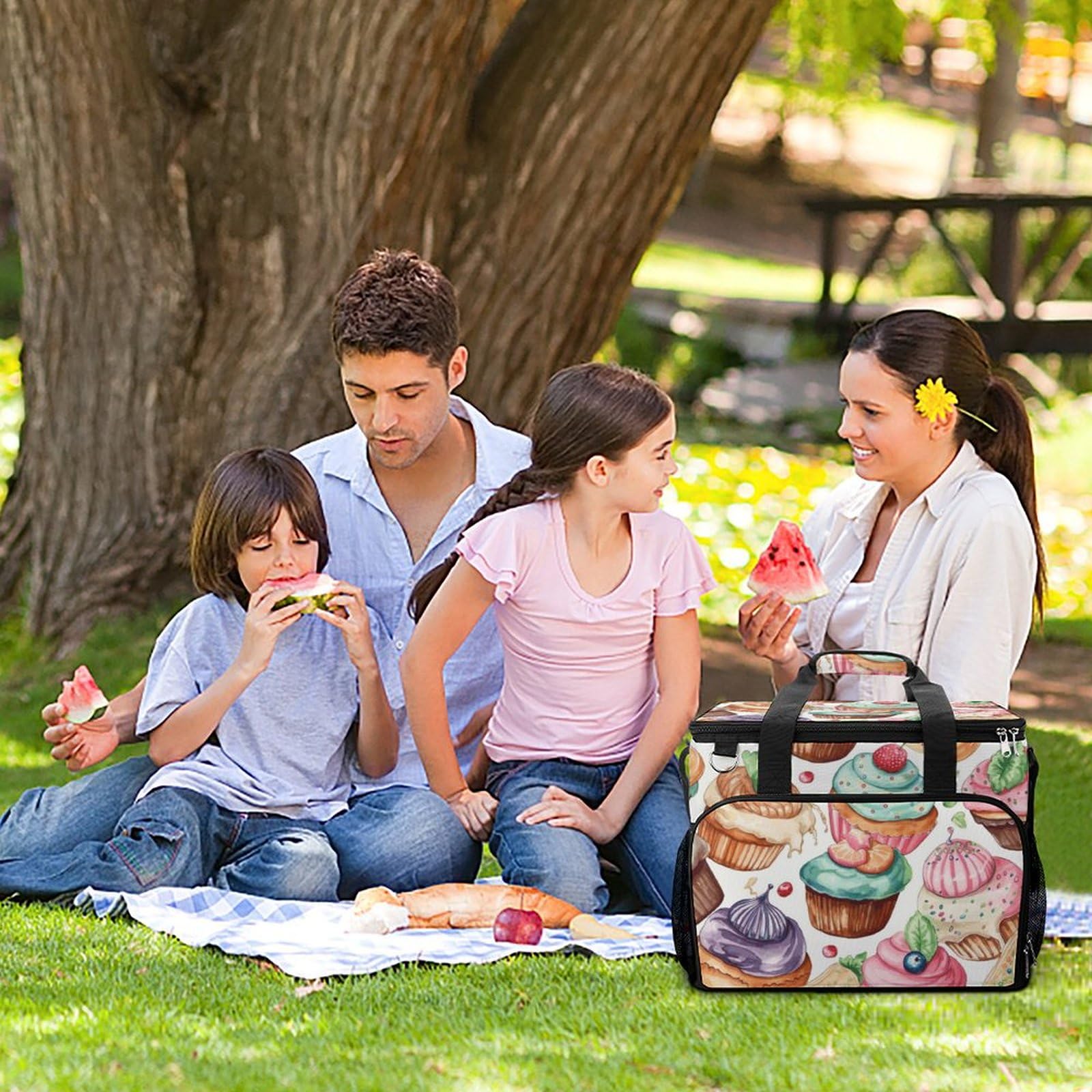 Borsa termica da campeggio, cupcake, ciambelle, muffin, stampa di zucchero, borsa da picnic da viaggio, grande capacità, borsa termica portatile, borsa frigo multiuso, stile
