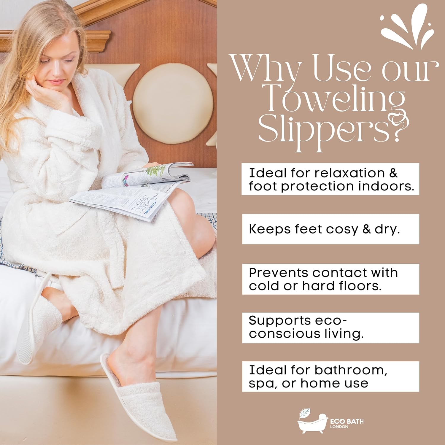 Natural Toweling Slippers - GOTS Certified 100% Organic Cotton, Ultra Soft, Machine Washable Indoor Slippers for Bath and Home S Size US (6-7 Women/5-6 Men) - Image 7