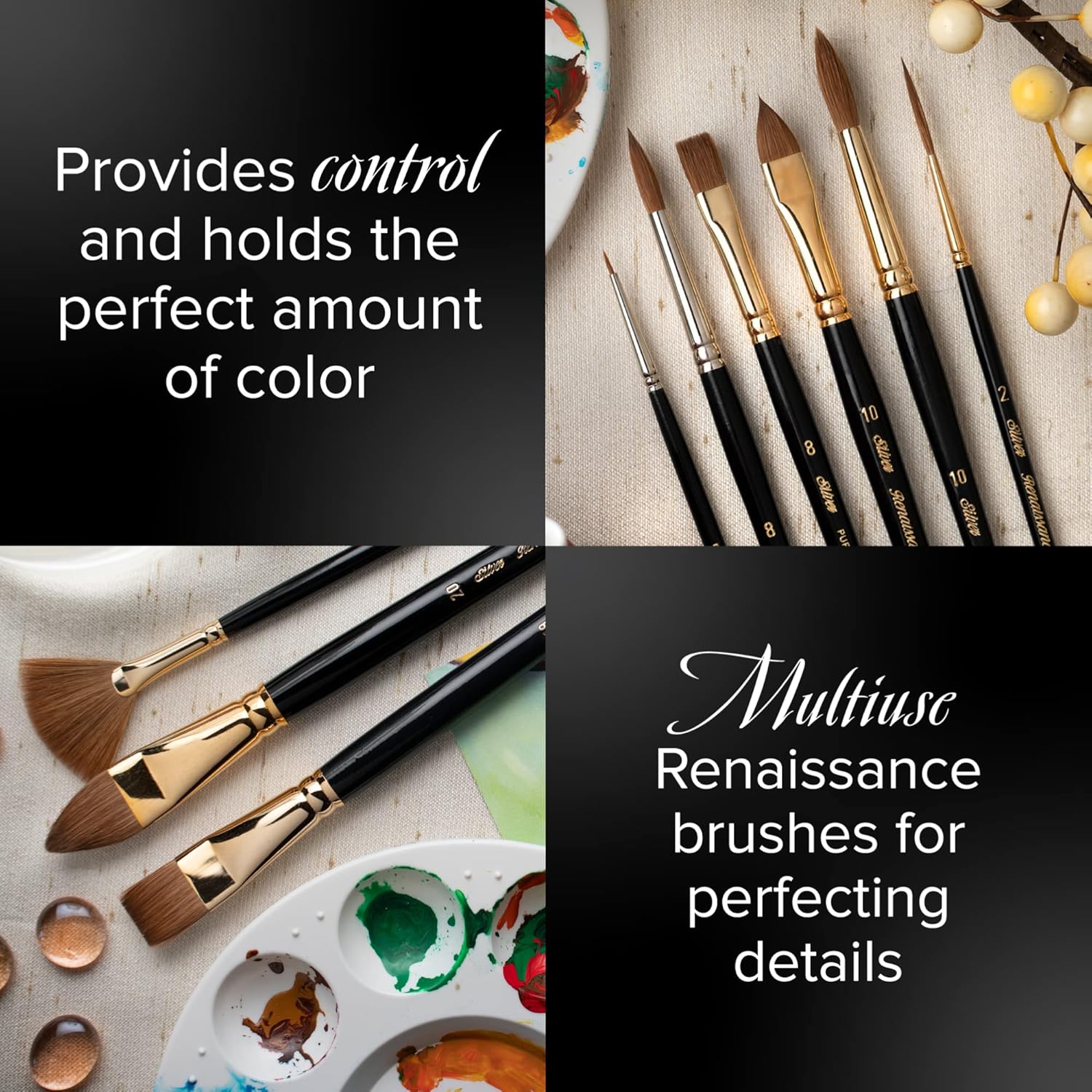 Silver Brush Limited 7100S-8 Renaissance Round Paintbrush for Oil, Watercolor, Gouache, Inks, Dyes, Fluid, & Flow Acrylic, Size 8, Short Handle