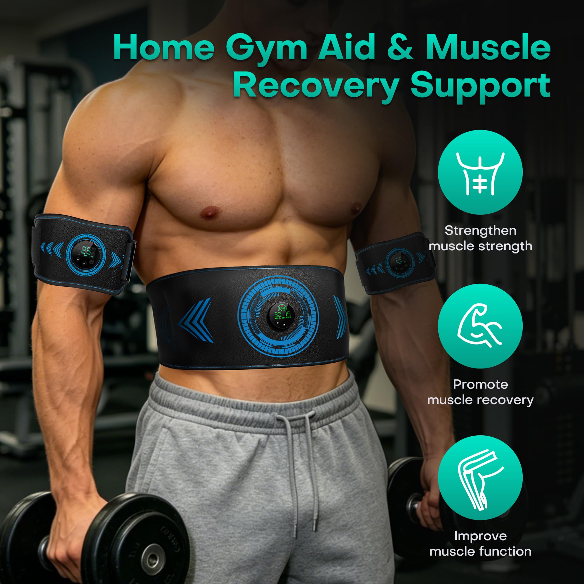 Abs Stimulator Muscle Toner, Powered EMS Muscle Stimulator for Home Use, for Muscle Conditioning (Belts with Armbands) — Amazon image 2