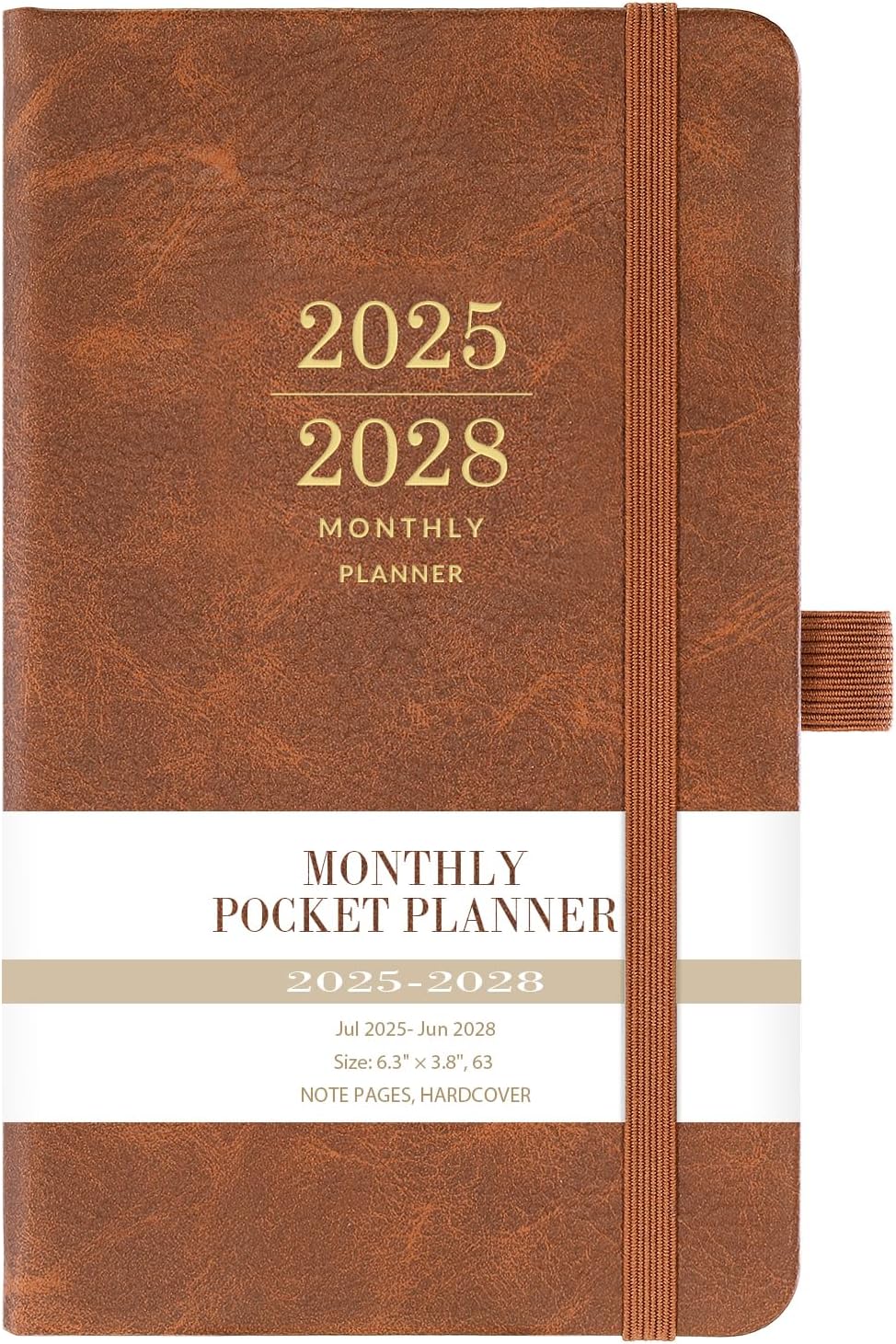 2025-2028 Monthly Pocket Planner - 3 Year Calendar, Faux Leather Cover, JUL 2025 - JUN 2028, 3.8" ร 6.3", Pen Holder, 2 Bookmarks, Back Pocket