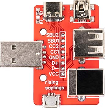 USB Breakout Board 6 in 1 Type A Male to Mini Type-c Micro Type B Female Board