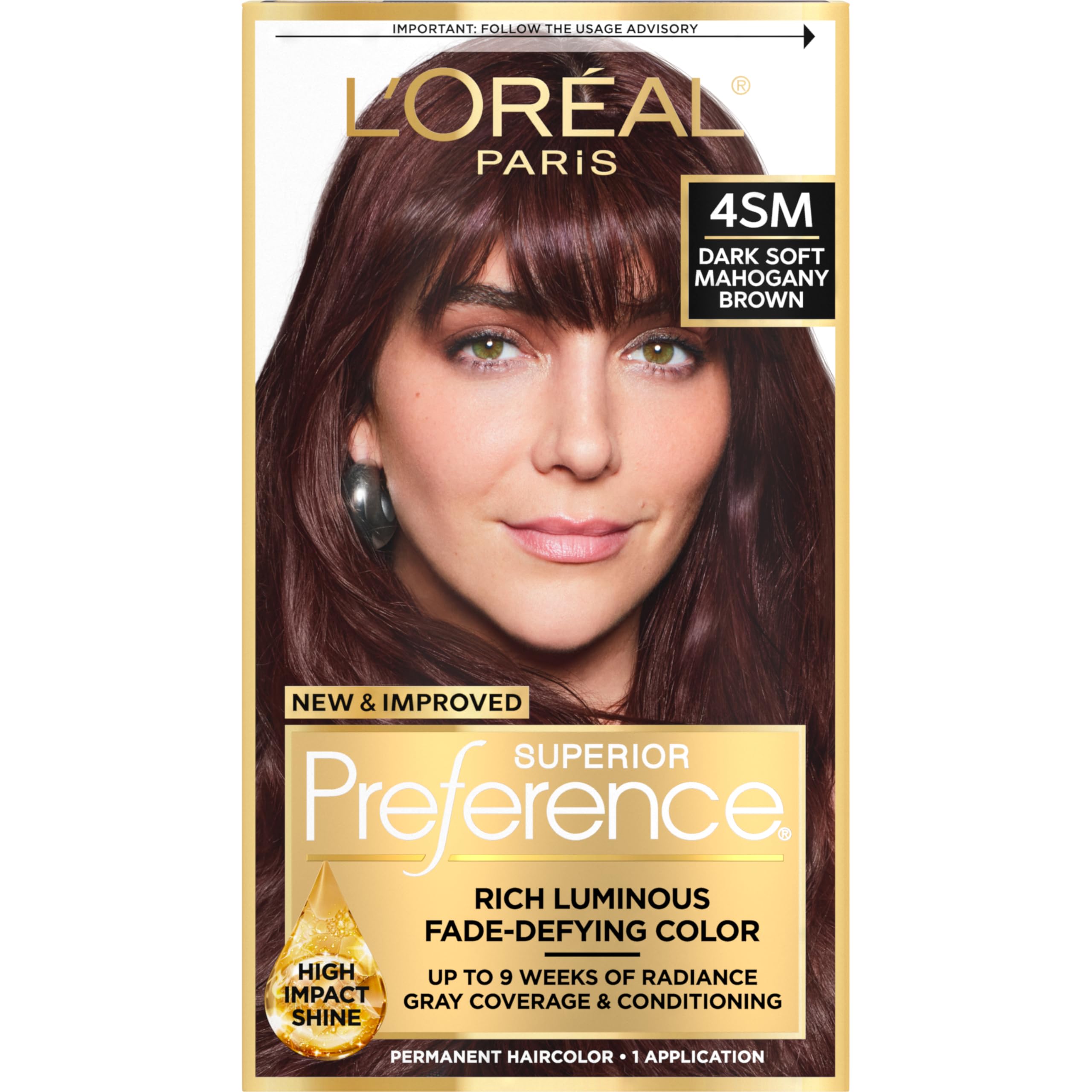 L'Oreal Paris Superior Preference Luminous Fade-Defying Permanent Hair Color, Hair Dye For Up to 9 Weeks of Radiance, Dark Soft Mahogany Brown 4SM, 1