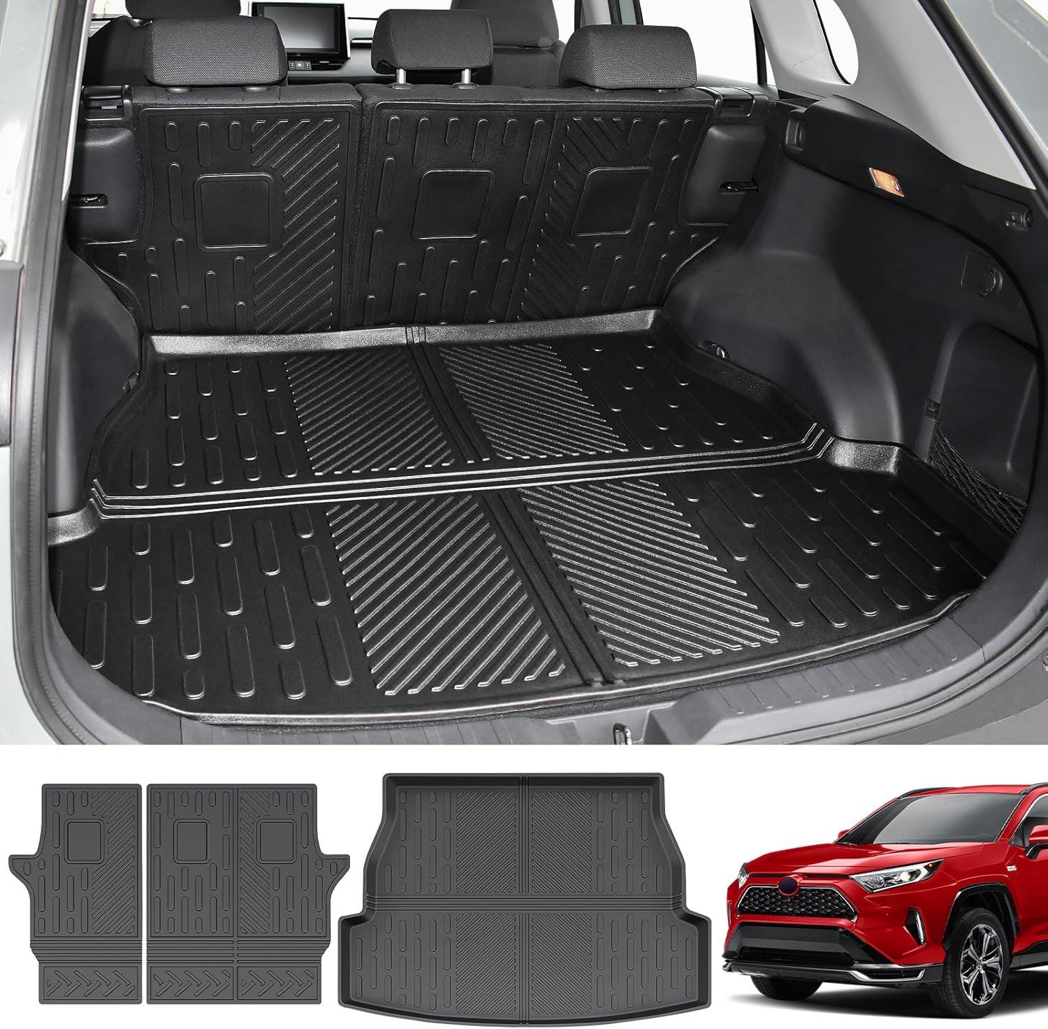 Cargo Mat Fit for 2019-2024 Toyota RAV4 Cargo Liner TPE Trunk Mat All Weather Seats Back Protector for 2019 2020 2021 2022 2023 2024 Toyota RAV4 Accessories(Cargo Mat+Backrest Mat)