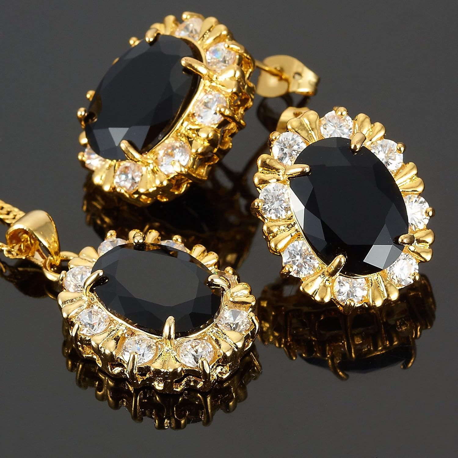 RIZILIA BLOSSOM Oval Cut Birthstone Jewelry Set for Women - Multi Color Options - 14K Yellow Gold Plated Pendant Necklace Stud Earrings, 18"+2" Chain - Gift Boxed for Her, Mother - Image 3