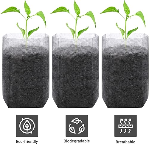 Miniatura 4 de GREANER 100 bolsas biodegradables para plantas, bolsas de semillas no tejidas de 5.9 x 6.3 pulgadas para plantar, bolsas de iniciación de semillas