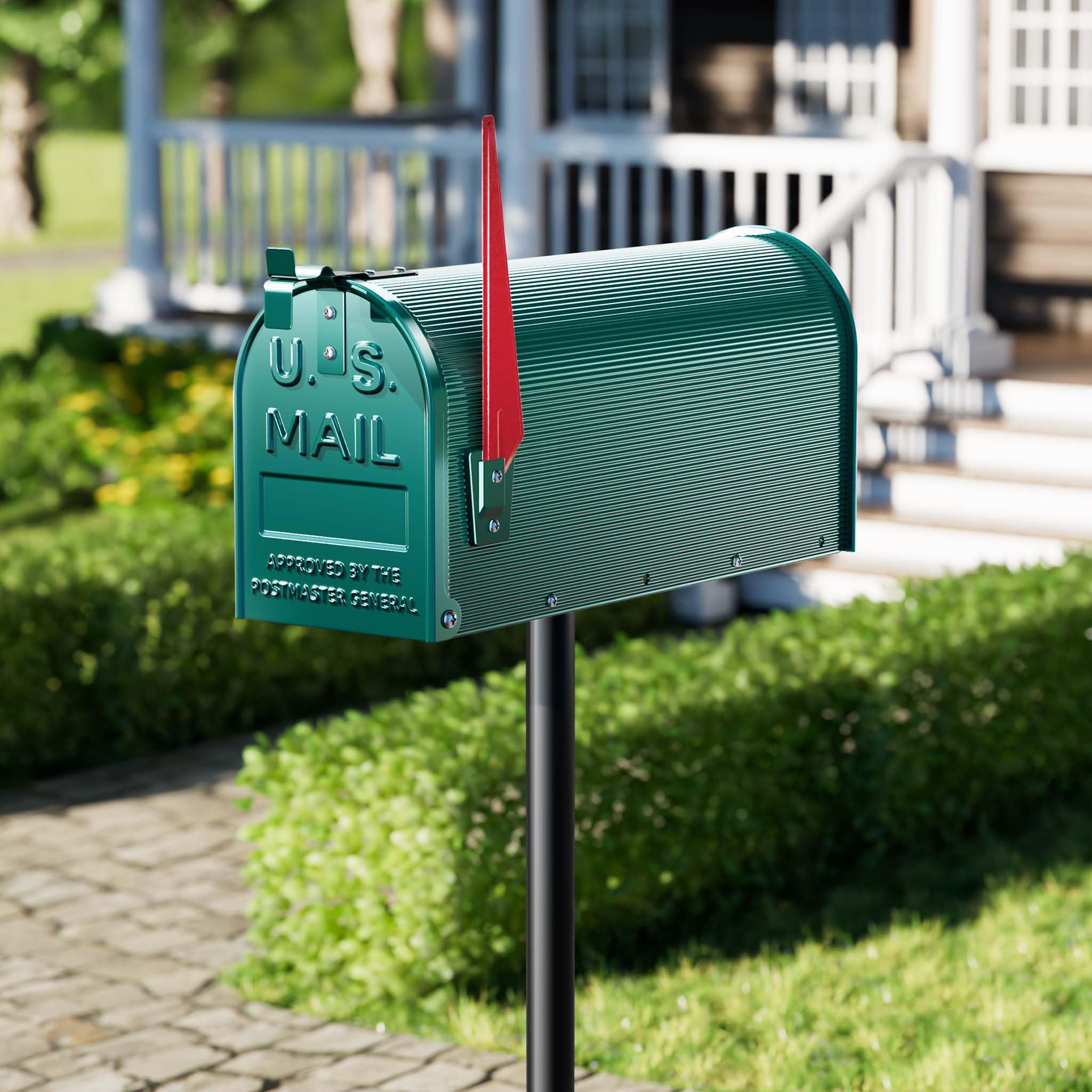 Wiltec US Mailbox grün 150 x 513 x 223 mm, amerikanischer Briefkasten mit Fahne, Wandbriefkasten oder Standbriefkasten Stahl amerikanisches Design