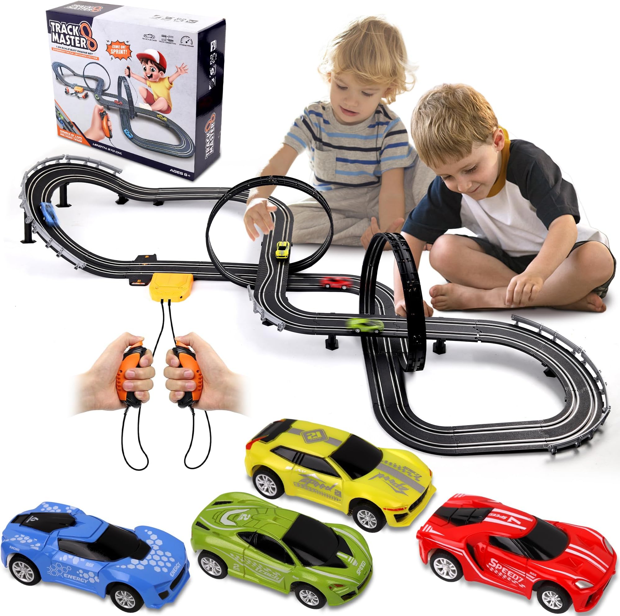 ANNKIE Slot Car Race Track Sets with 4 Slot Cars, Race Tracks & Accessories Electric High-Speed Race Car Track, 22 FT RC Race Track with 2 Controllers,Toys Gifts for 6 7 8 9 10 11 12+ Boys