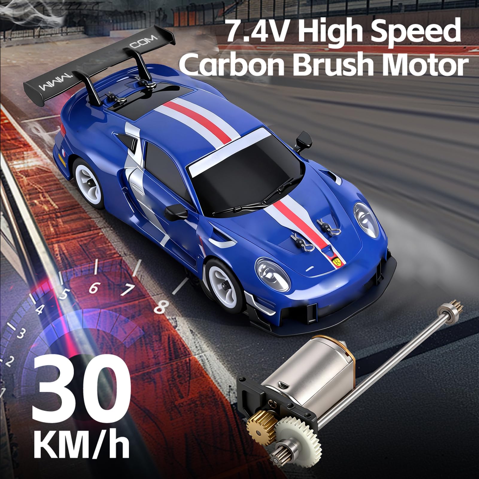 Zdalnie sterowany samochód, 1:28, 30 km/h, napęd na wszystkie koła, z oświetleniem LED i żyroskopem, RC Drift Car