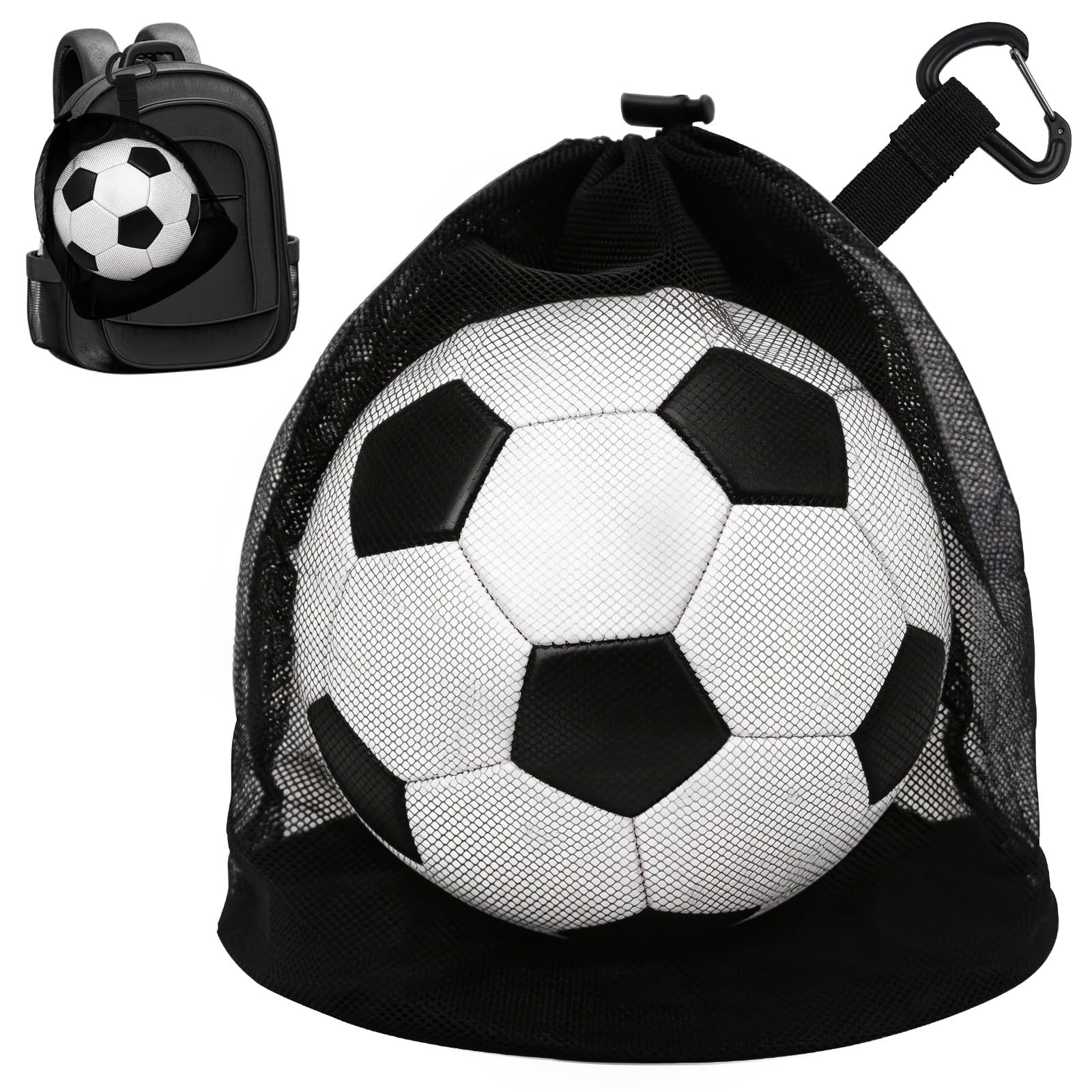 JLNGTHONG Ball Bags for Football, Single Ball Drawstring Bag, Drawstring Sport Equipment Storage Net with Zipper Pocket,for Carring Basketball Soccer Volleyball Rugby, Fits All Kinds of Backpacks