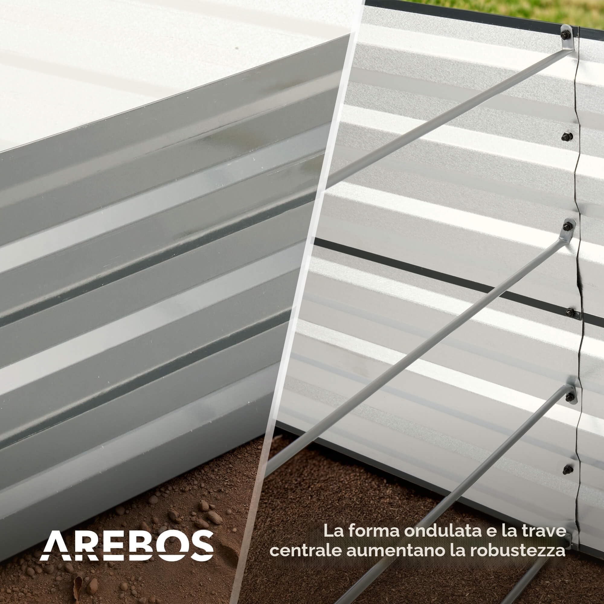 AREBOS Letto rialzato in metallo 240x90x45 cm | letto da giardino in acciaio zincato | letto per piante resistente alle intemperie e alla ruggine | letto rettangolare per orto e patio