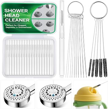 MAPVOLUT 50-in-1 Shower Head Cleaner Kit with Stainless Steel Needles | Reusable Straw Brush | Unclog Tiny Nozzles for Shower, 3D Printer, Straws, Faucets, Electronics | White