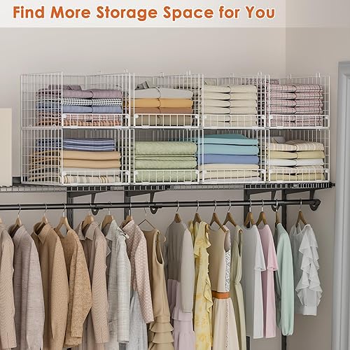 Miniatura 6 de Paquete de 5 organizadores apilables de armario y estantes de almacenamiento, color blanco