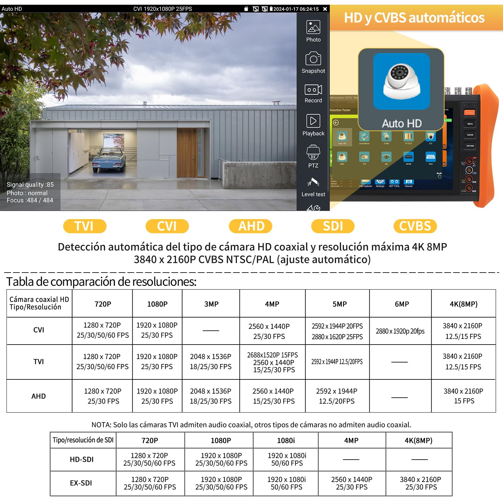 Henkion IPC-H12-MOVTADHSEF CCTV-Kameratester 8-Zoll-IPS-Touchscreen-Monitor CCTV-Tester unterstützt 8K IPC-Test und 4K TVI CVI AHD SDI-Kameratests SFP DMM OPM TDR POE HDMI VGA WiFi RS485