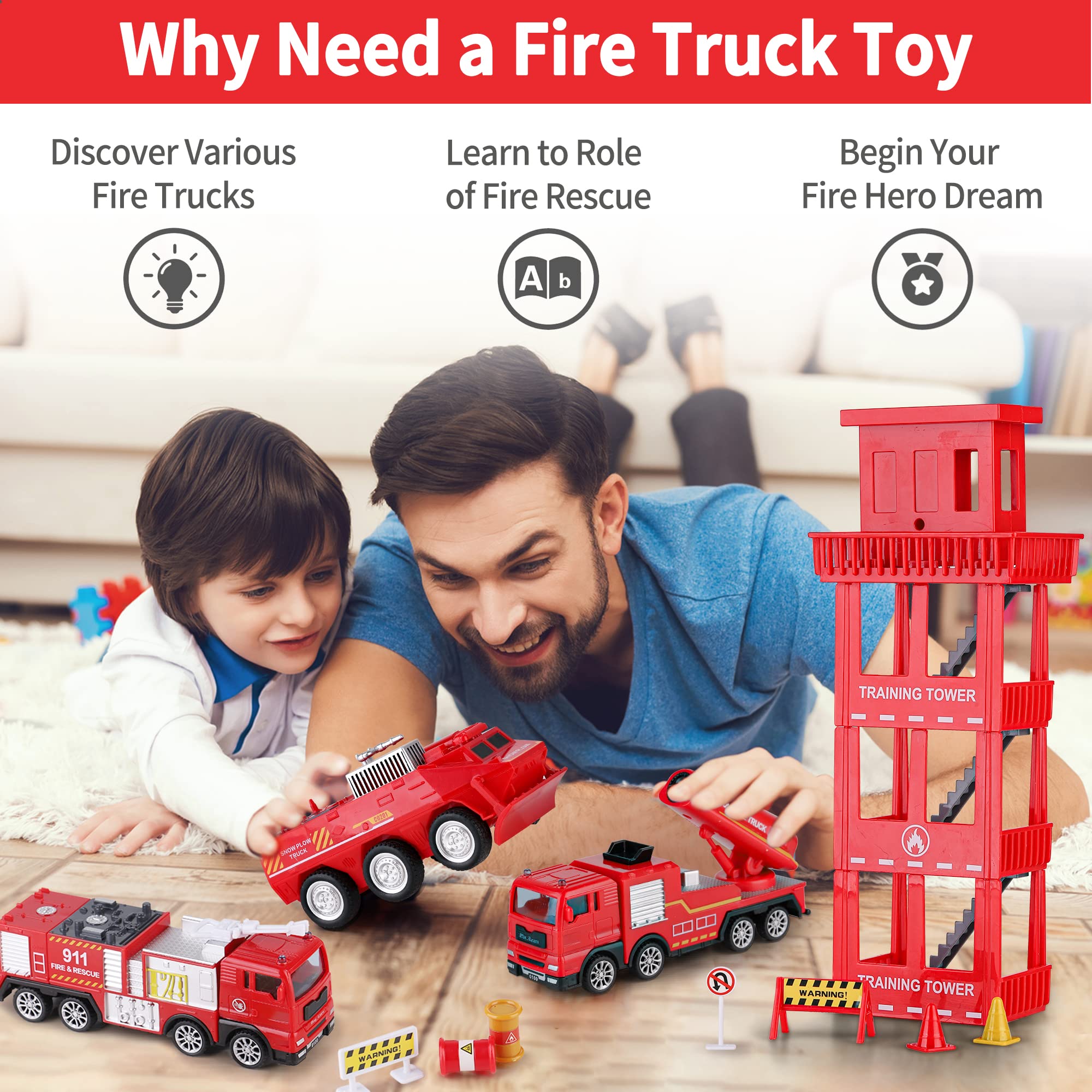 iPlay, iLearn Kids Fire Trucks Toy, Boys Firefighter Play Vehicles