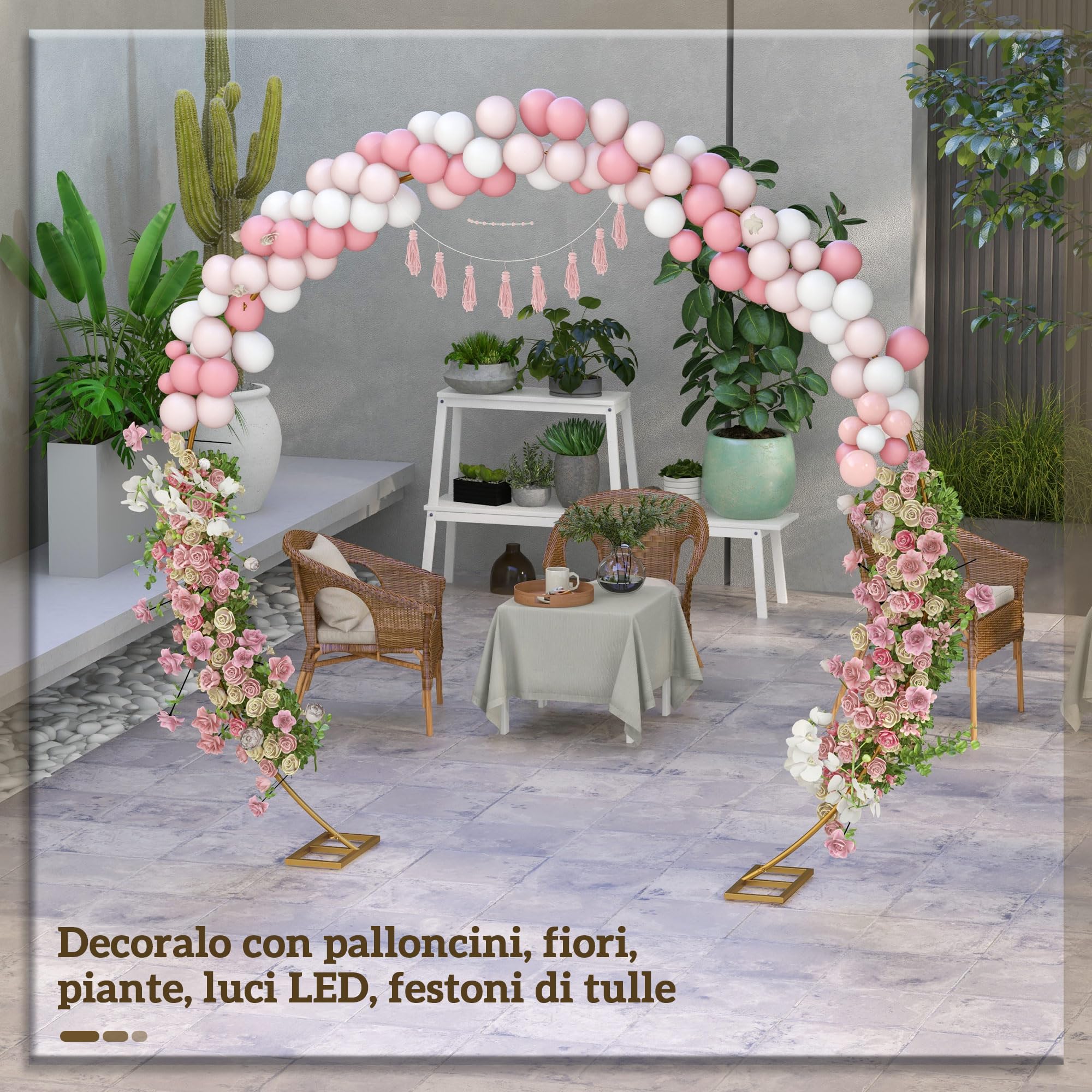 Outsunny Arco da Giardino in Acciaio, Archetto Nuziale per Palloncini e Piante Rampicanti per Cerimonie, Compleanni ed Eventi, 280x60x258 cm, Oro