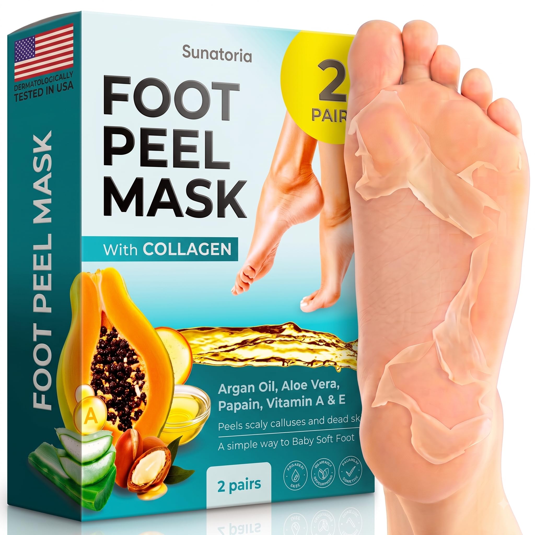 SUNATORIA Foot Peeling Mask - Foot Peel for Dry Cracked Feet, 2 Pack Aloe Vera