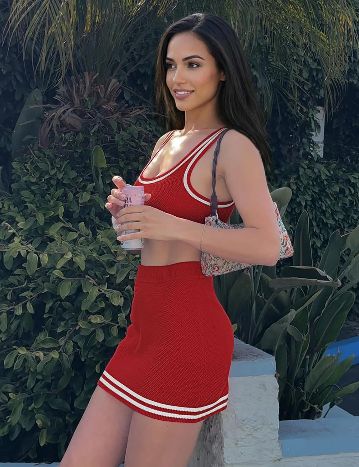TQD Women's 2 Piece Summer Matching Sets Knit Two Piece Outfits Sweater Tank Top Short Skirt Set with Shorts Lounge Wear 2026