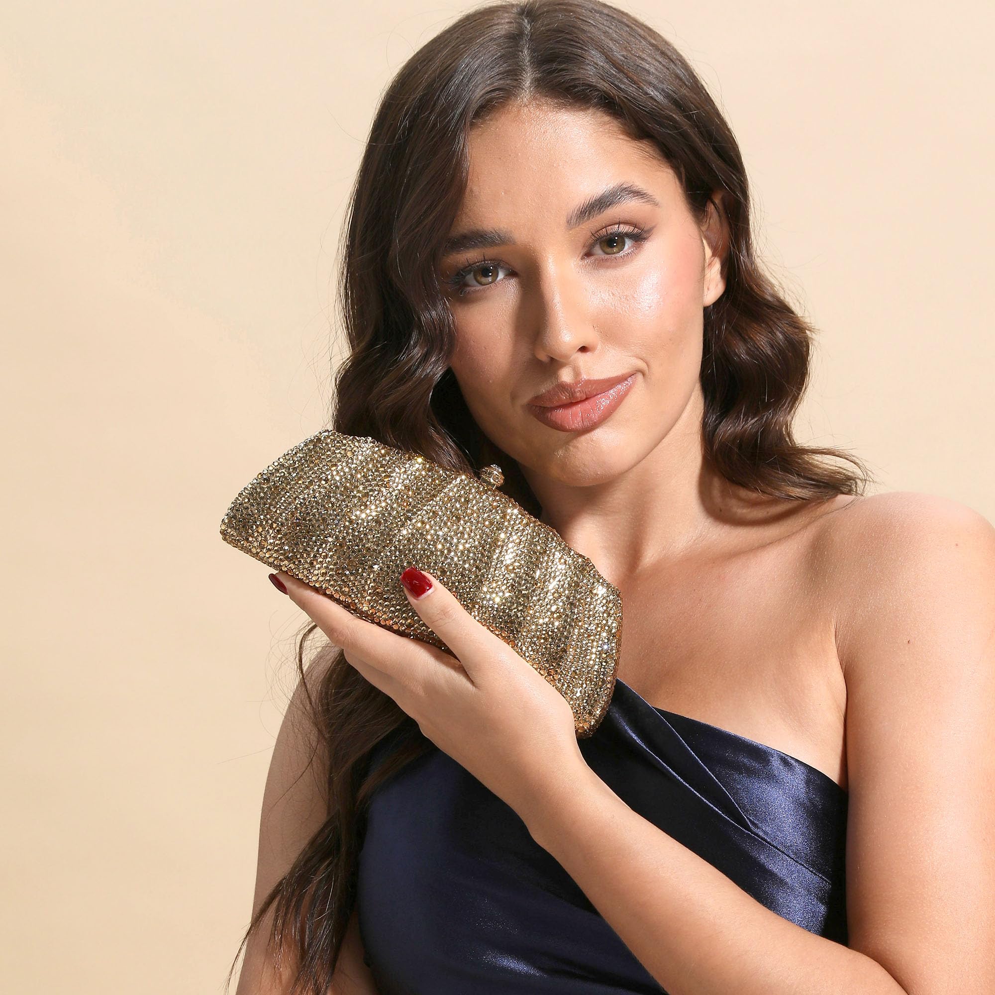 Boutique De FGG Pochette da donna con strass, mini borsetta da sera, per feste, balli studenteschi