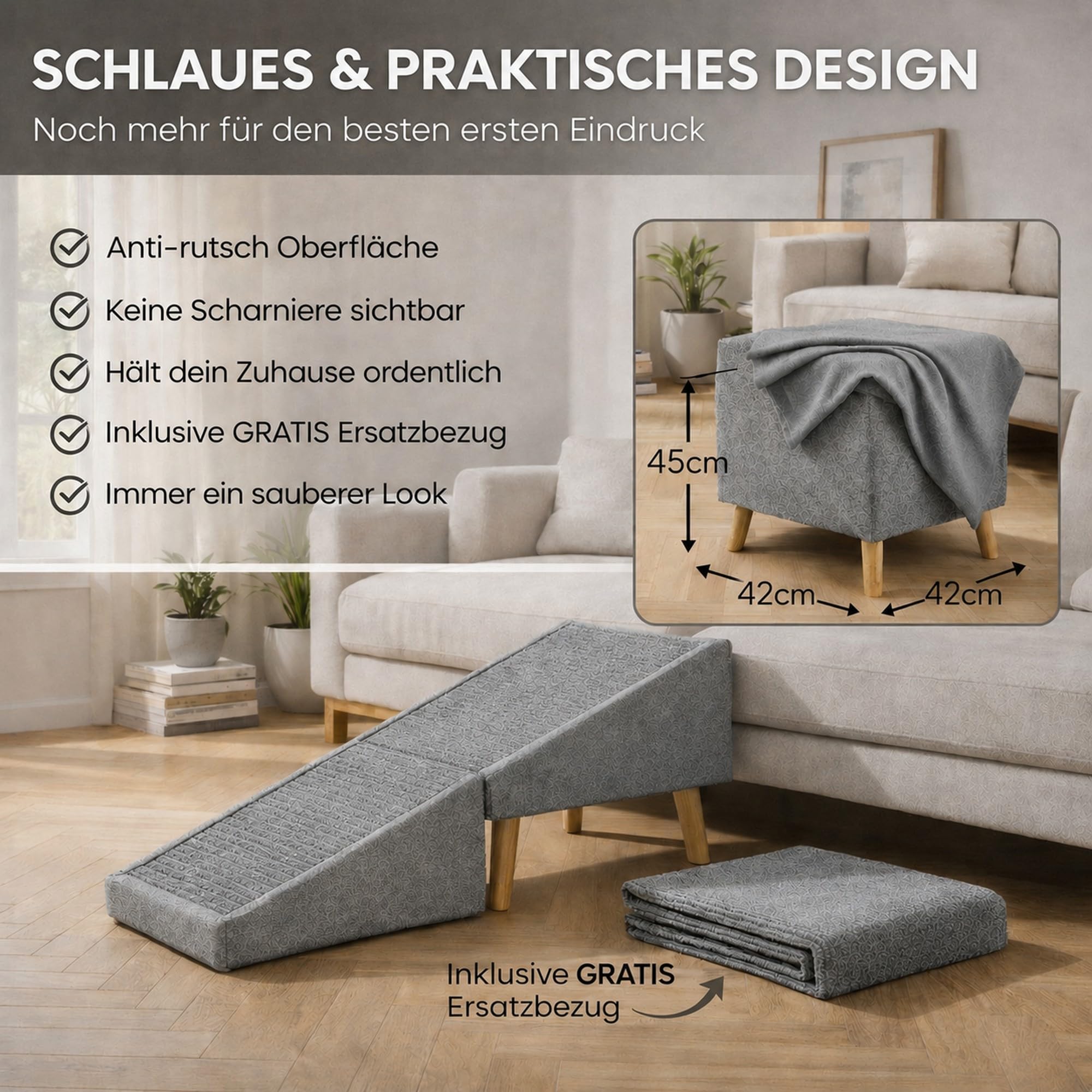 Rampa Plegable Para Perros, Gran Puf Multifuncional O Reposapiés (42 x 42 x 42 Cm) Para Perros Pequeños Y Grandes