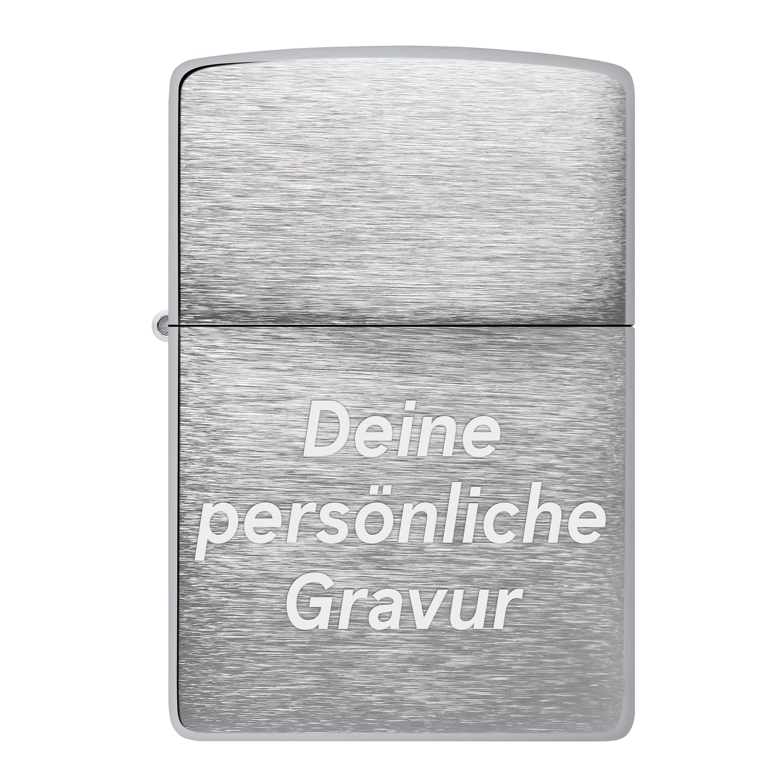 Zippo Sturmfeuerzeug mit Gravur – Brushed Chrome – Personalisiert mit Wunschtext – Nachfüllbar - Wiederverwendbar – Windfest