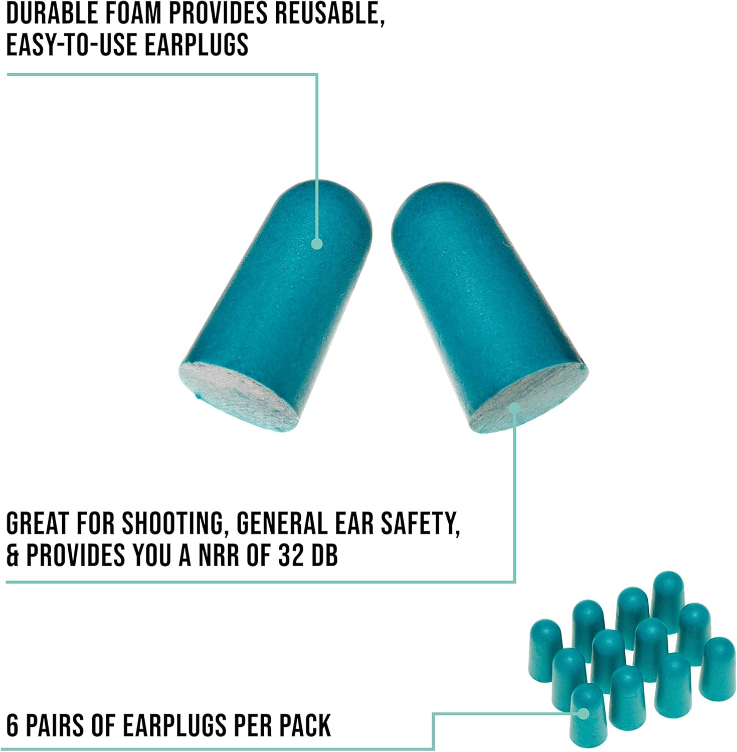 Allen Company Girls with Guns Silencer Foam Earplugs, 32 dB NRR, ANSI S3.19 & CE EN352-1 Hearing Protection Rated, 6-Pairs per Pack, Teal, one Size : Sports & Outdoors