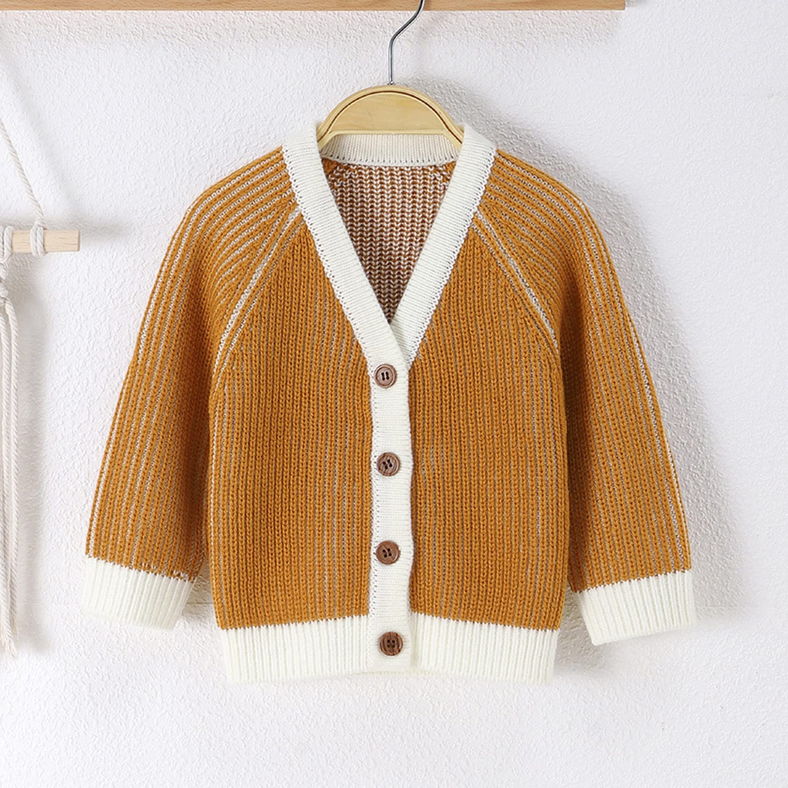 RNTOP Baby Girl Boy Sweater Cardigan Toddler V Neck Knitted Sweaters Button Down Long Sleeve (Yellow, 12-18 Months)
