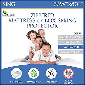 King Zippered Mattress Protector (8"-11" Depth) Waterproof Encasement Premium Quality Hypoallergenic Bed Cover Protects from Dust White