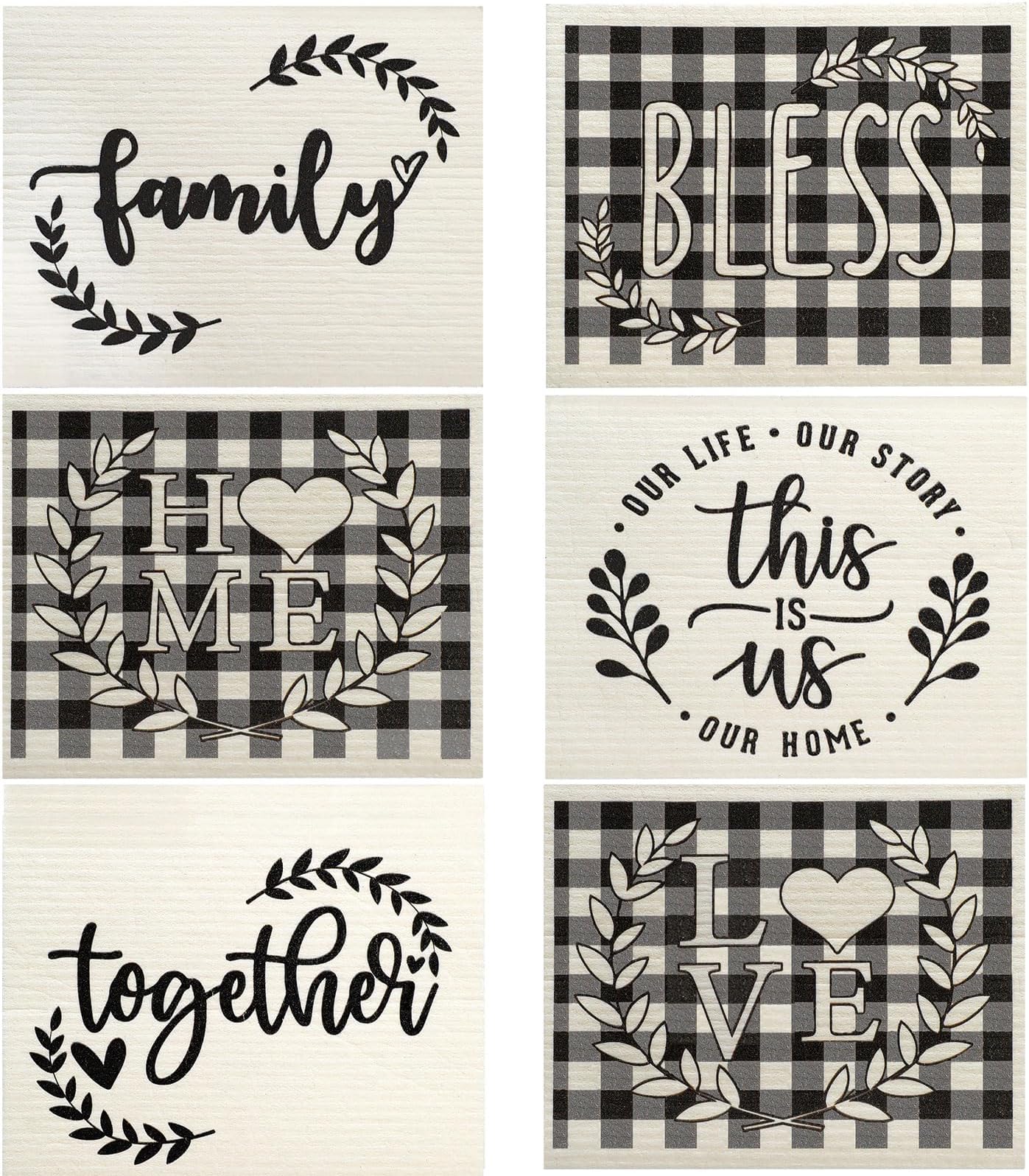 6 Pcs Buffalo Plaid Swedish Kitchen Dish Clothes Absorbent Cotton Kitchen Cloth Reusable Dish Rags Sponge Quick Drying Dish Towels for Kitchen Plate Dishes Mugs Pots Pans Dishcloths, White and Black