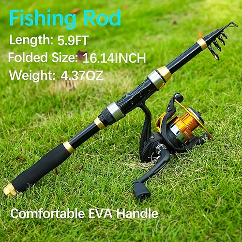 Miniatura 3 de Yoilrey - Combo de caña de pescar y carrete – Kit de iniciación de caña de pescar telescópica de 5.9 pies con carrete giratorio, línea de pesca, (2