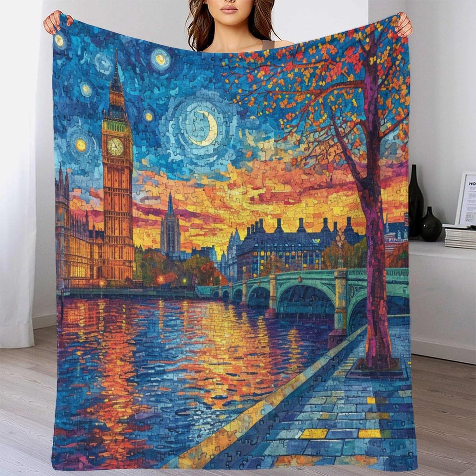London Tower Bridge 3D, flanelowy koc polarowy na łóżko, sofę, kanapę, dla dzieci, nastolatków, dorosłych, 200 x 230 cm