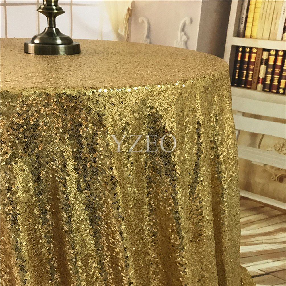 Yzeo Gold Sequin 48" Round Tablecloth Shiny Wedding Table Cloth Sparkly Tablecloth Overlay