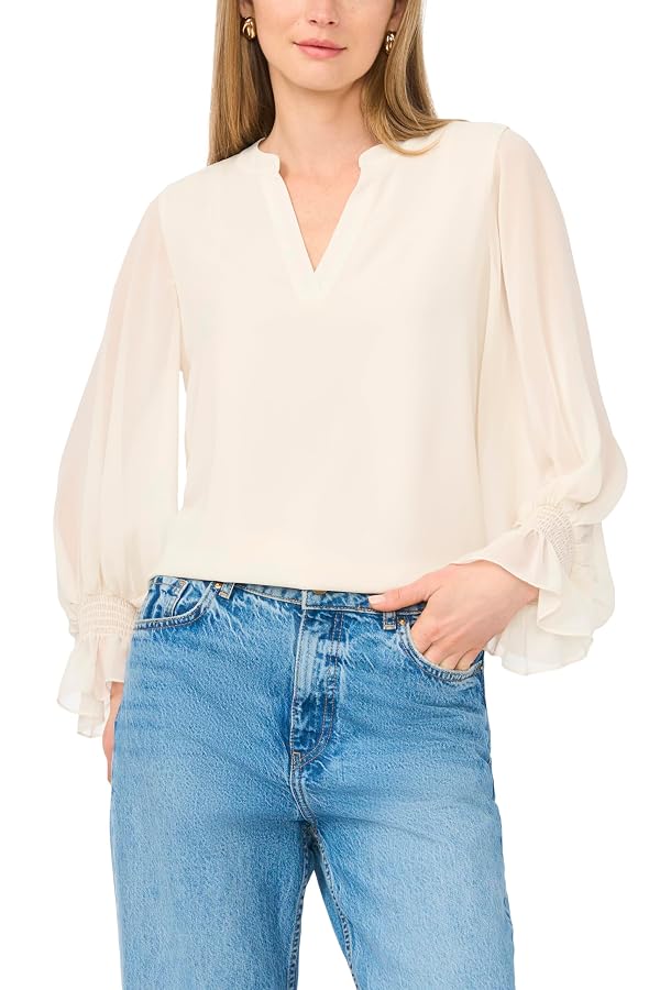 Split Neck Long Sleeve Blouse with Smocked Cuff by Vince Camuto - Used condition - US$23.61