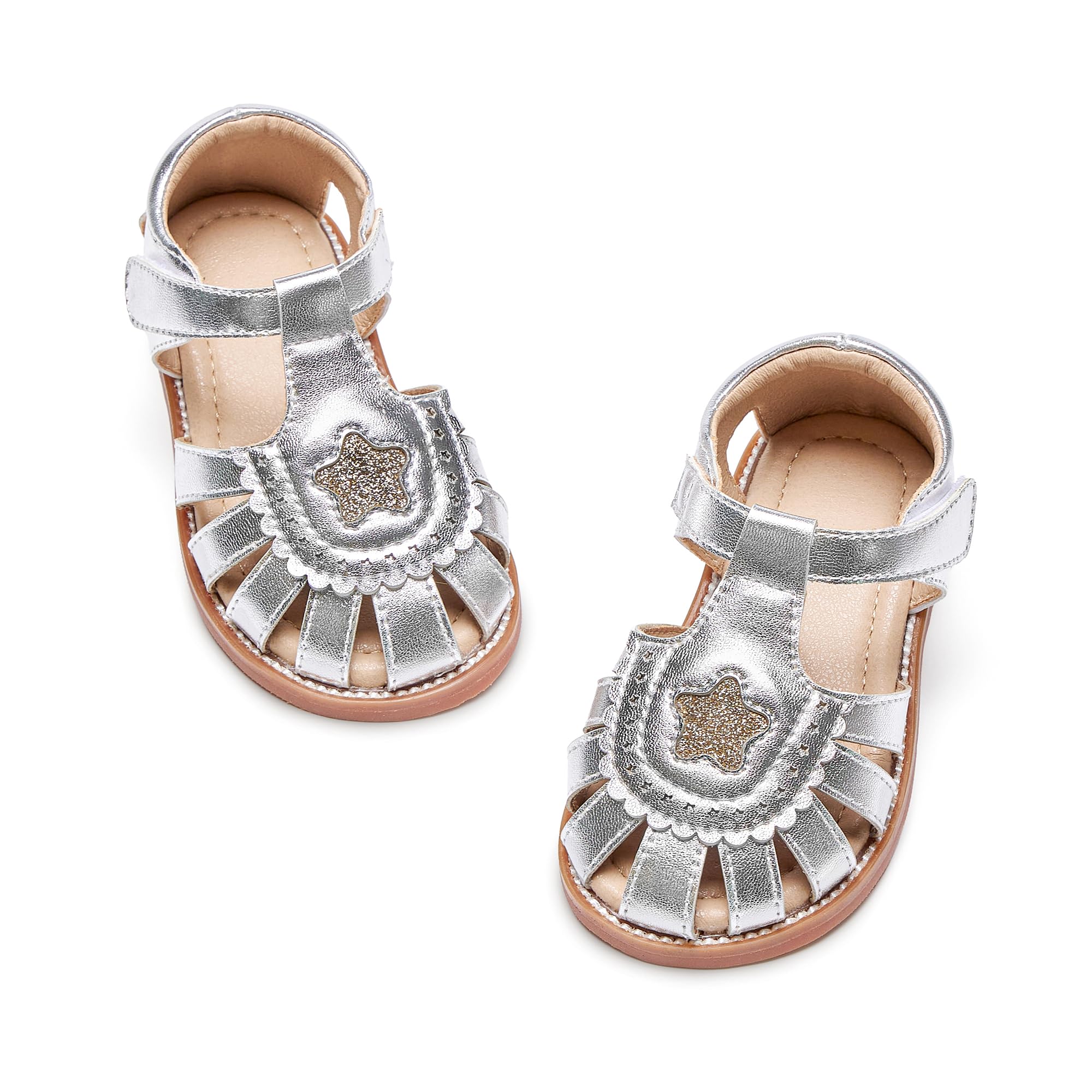 Kiderence Toddler Flower Girl Sandals Close Toe Dress Shoes Wedding Party | Hook and Loop,Non Slip Lightweight Sandals for Beach,Water Play and Daily Wear
