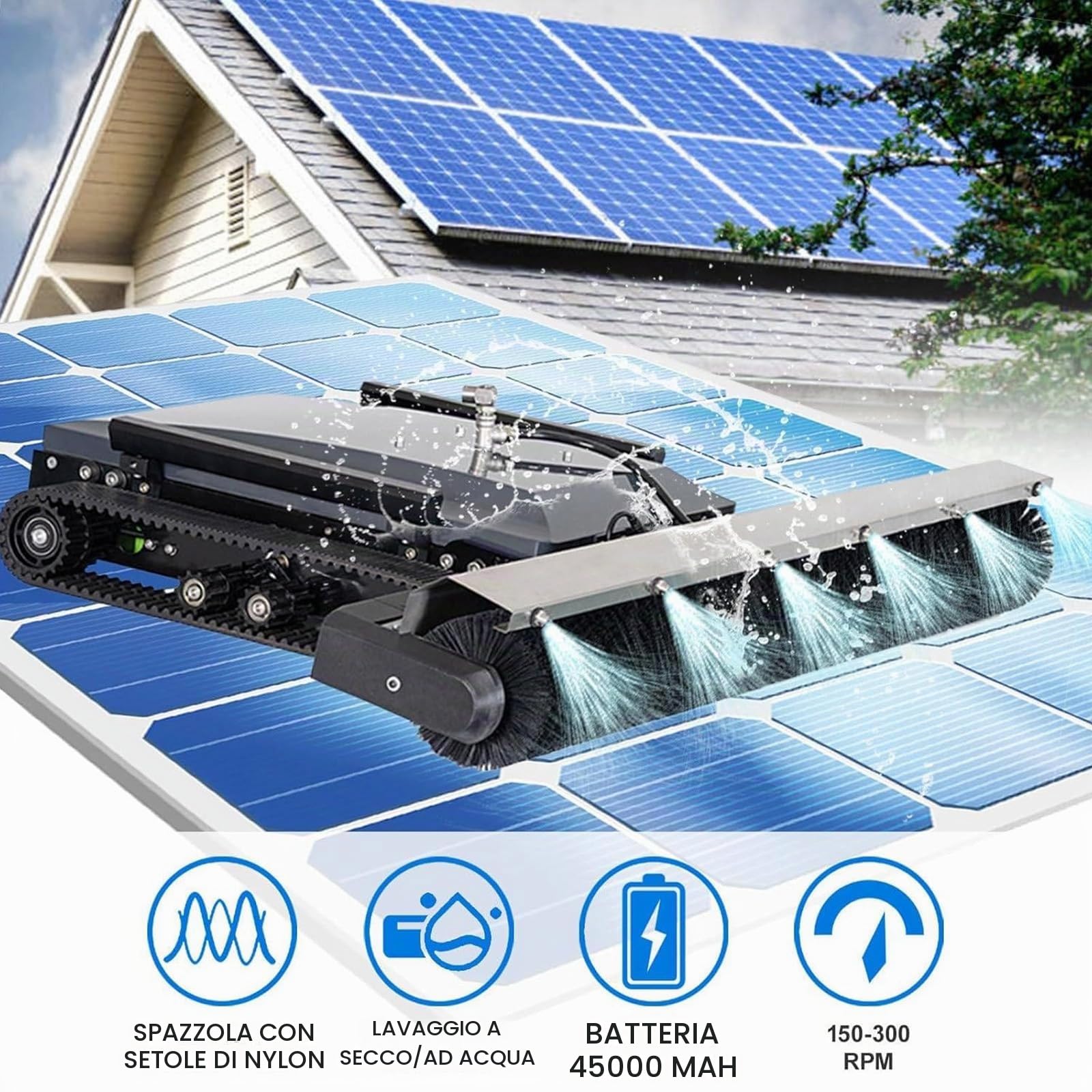 Pulitore Elettrico Per Pannelli Solari - Pulizia Con Telecomando,Larghezza Di Pulizia: 130 cm,Kit Robot Per La Pulizia Di Pannelli Fotovoltaici Ad Acqua Cingolato,Con Batteria Da 45 Ah