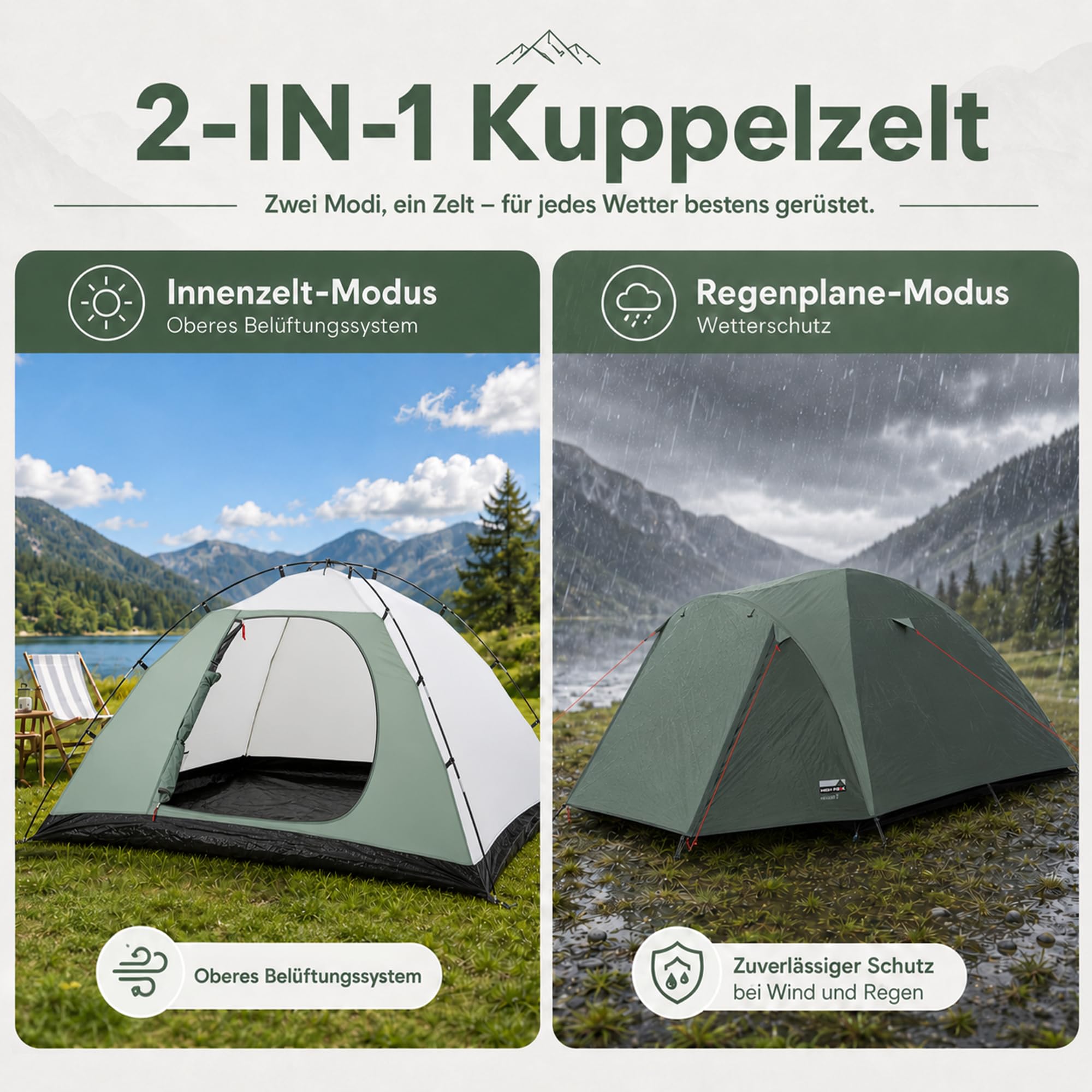 High Peak Kuppelzelt, Campingzelt mit Vorraum, doppelwandiges Iglu Zelt, 2000 mm Wassersäule, Wetterschutz-Eingang, leicht aufzubauen, für Camping Festival Garten Outdoor Roadtrip Reise Urlaub Park
