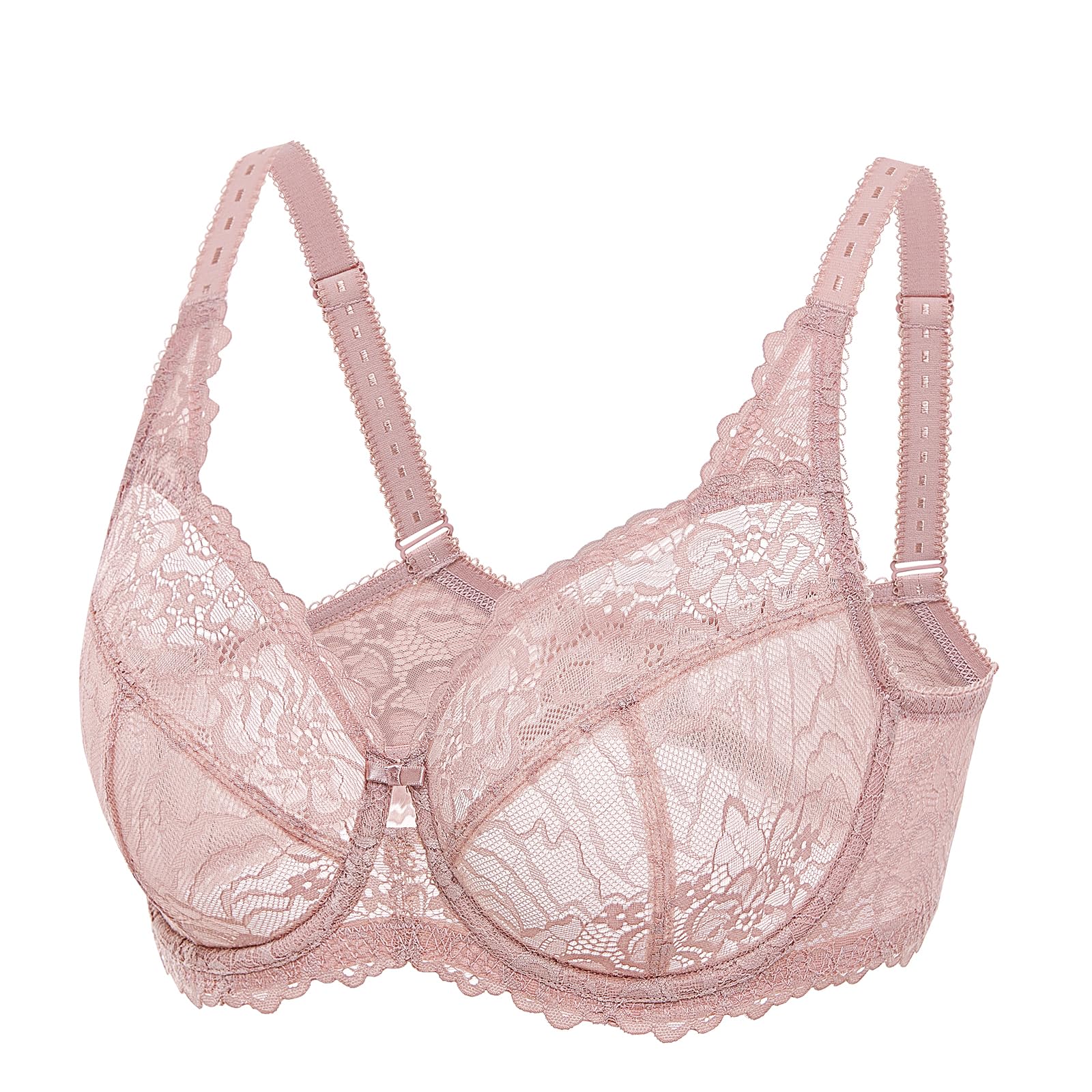 DELIMIRA Femme Soutien Gorge Grande Taille avec Armatures Dentelle Transparent
