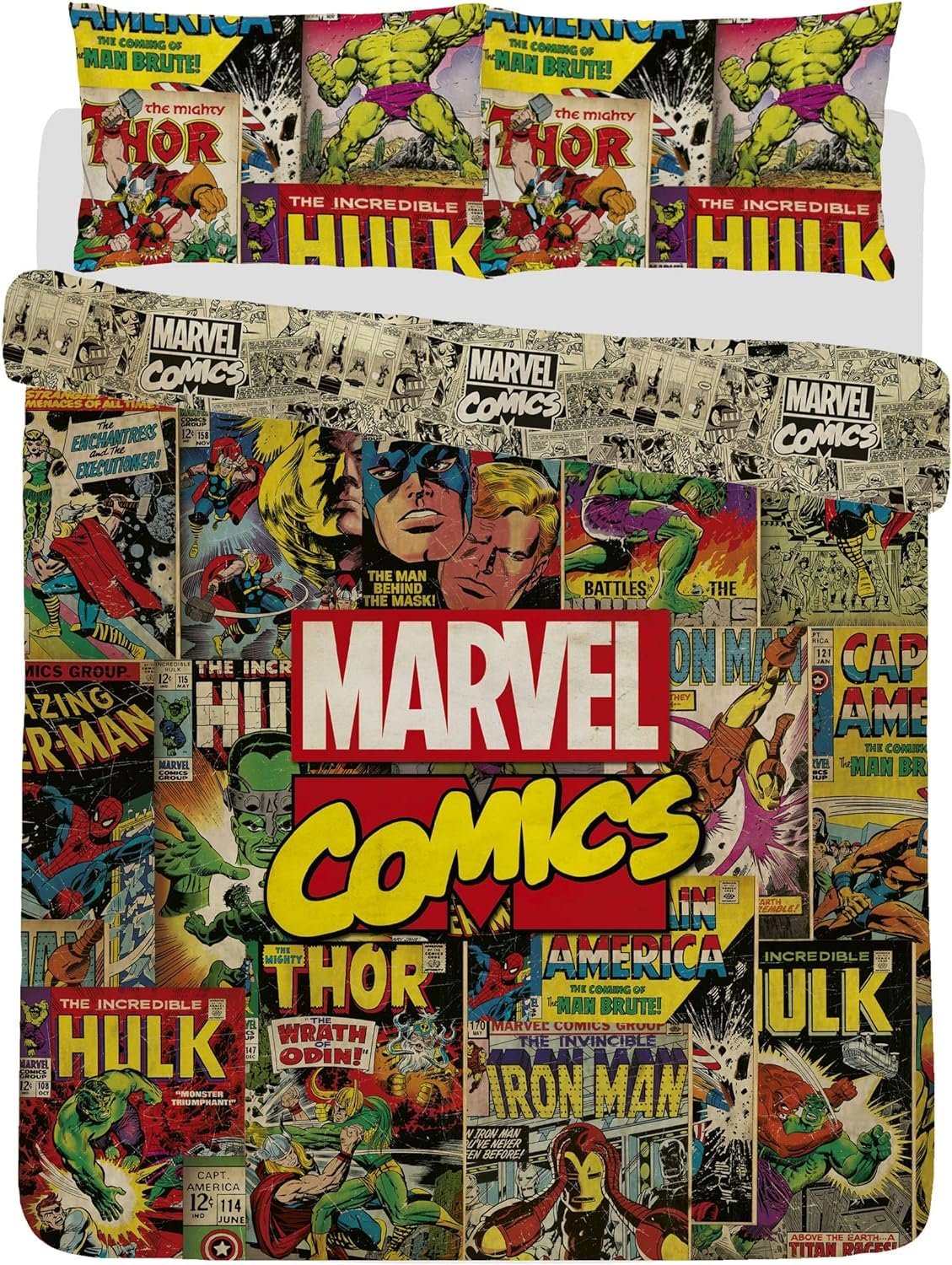 Disney Marvel Comics Ironman Spiderman Hulk Double Duvet Cover Reversible Bedding Set