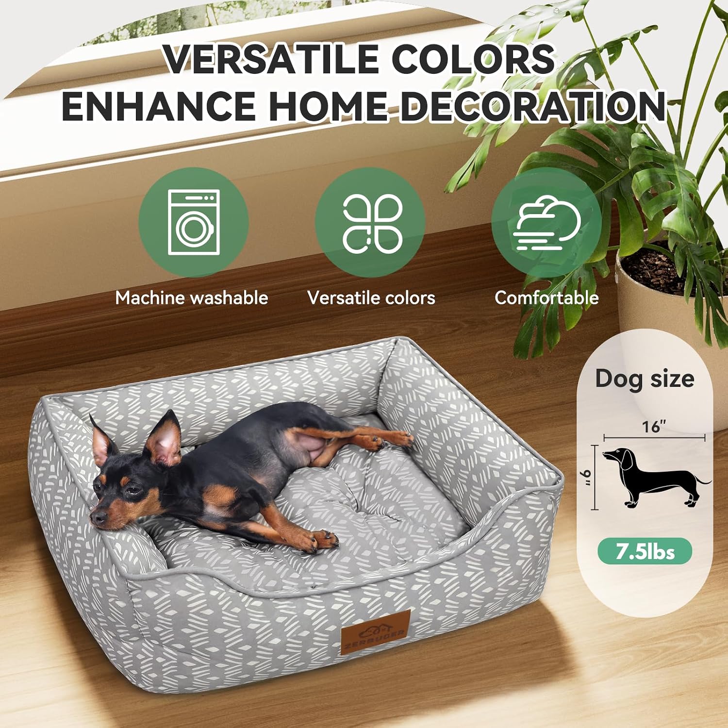 Zerbuger 25in Grey Pattern Rectangle Cat Dog Bed Machine Washable Sofa image 4