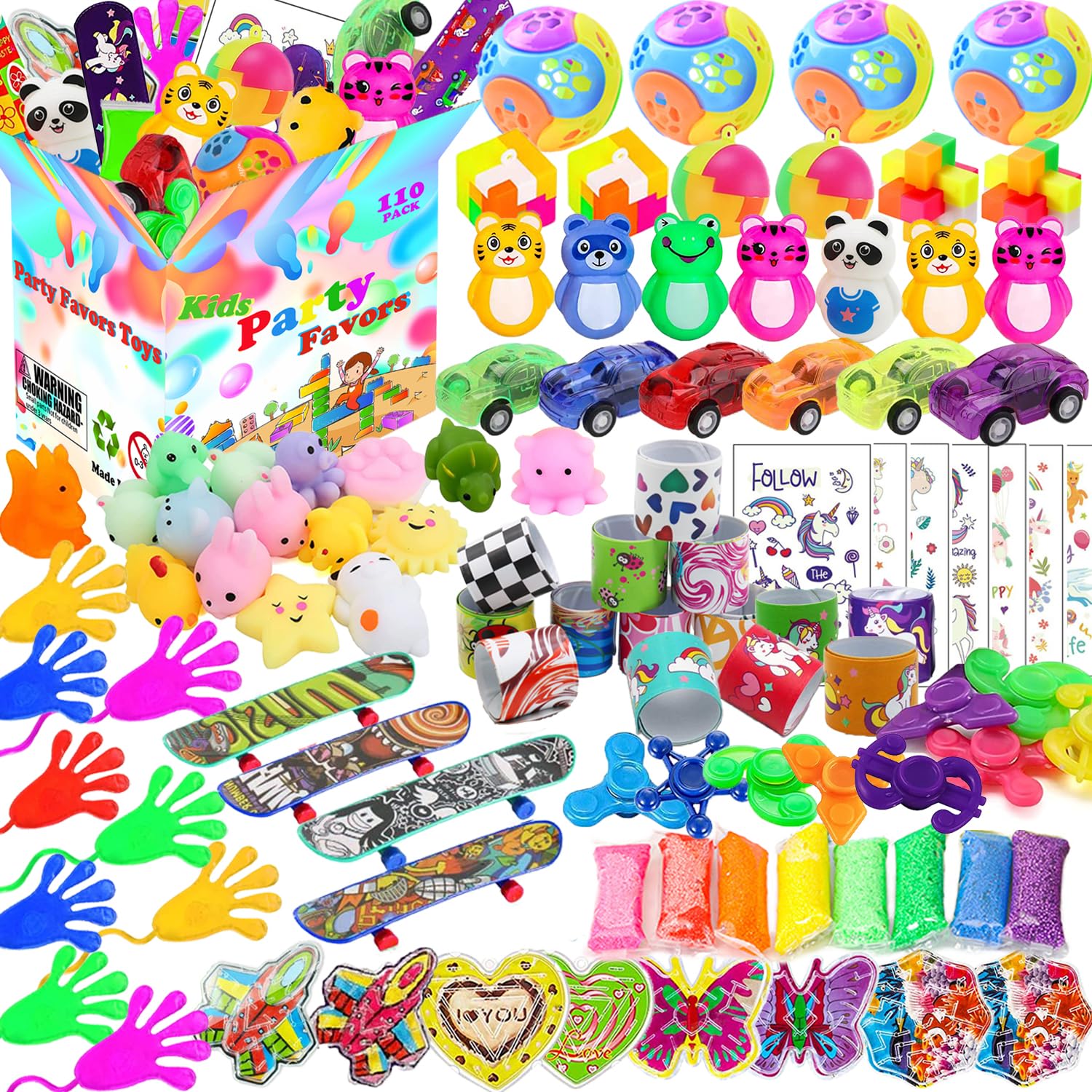 110 Piece Snake Party Favors Kit - Temporary Tattoos, Bracelets, Keychains & Stickers