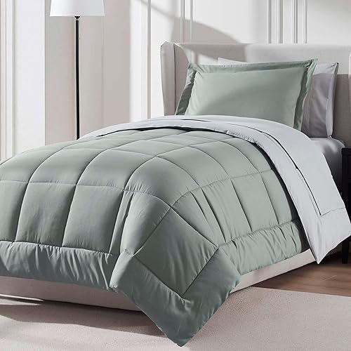 Miniatura 19 de Nestl Juego de edredón de 7 piezas tamaño Queen – Juego de ropa de cama reversible en una bolsa color beige – Juego completo de ropa de cama tamaño