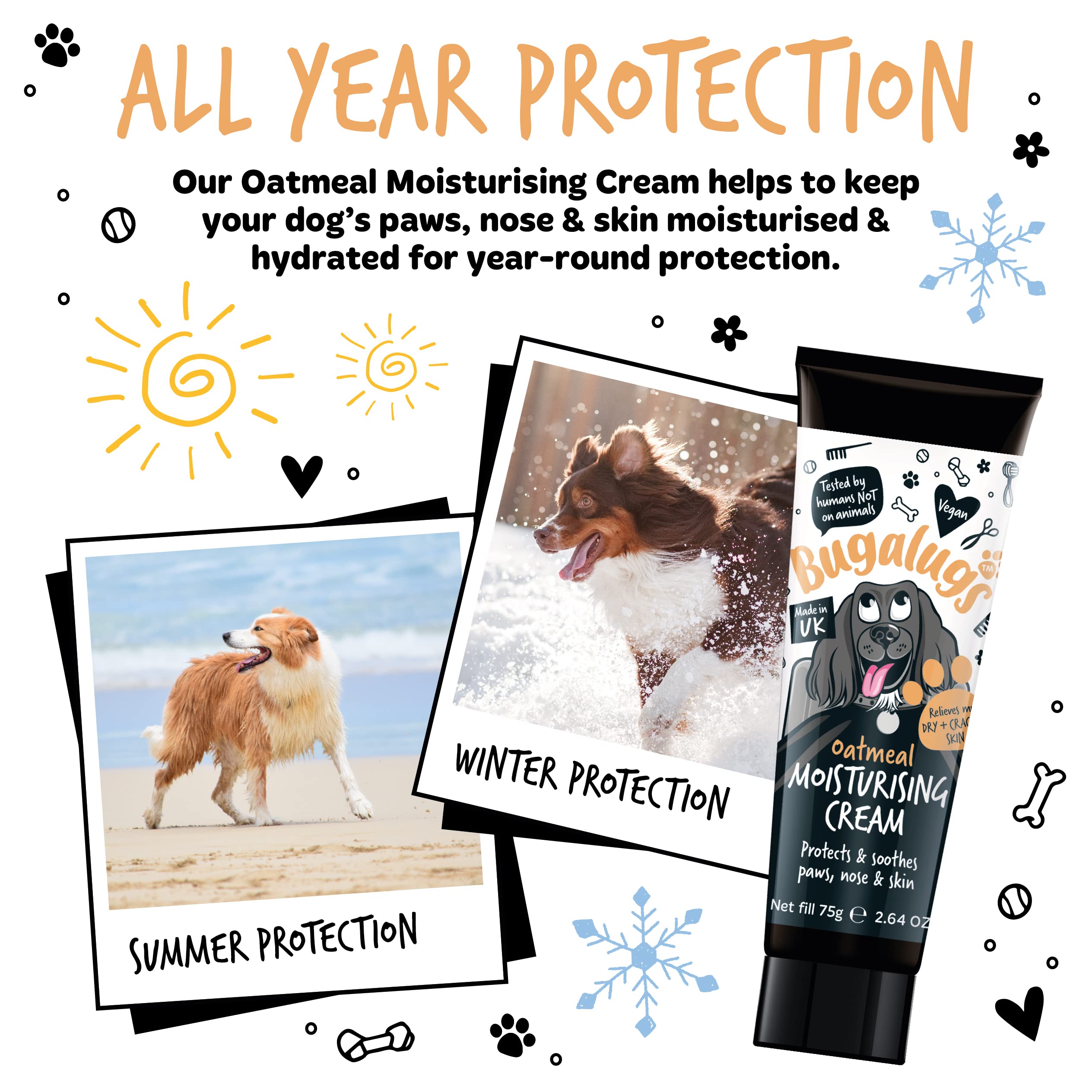 BUGALUGS - Bálsamo de Patas y Nariz con Avena Calmante - Perros y Gatos - 75g - Protección Natural, Hidratación Intensiva y Alivio para Almohadillas y Narices Secas, Agrietadas o Irritadas