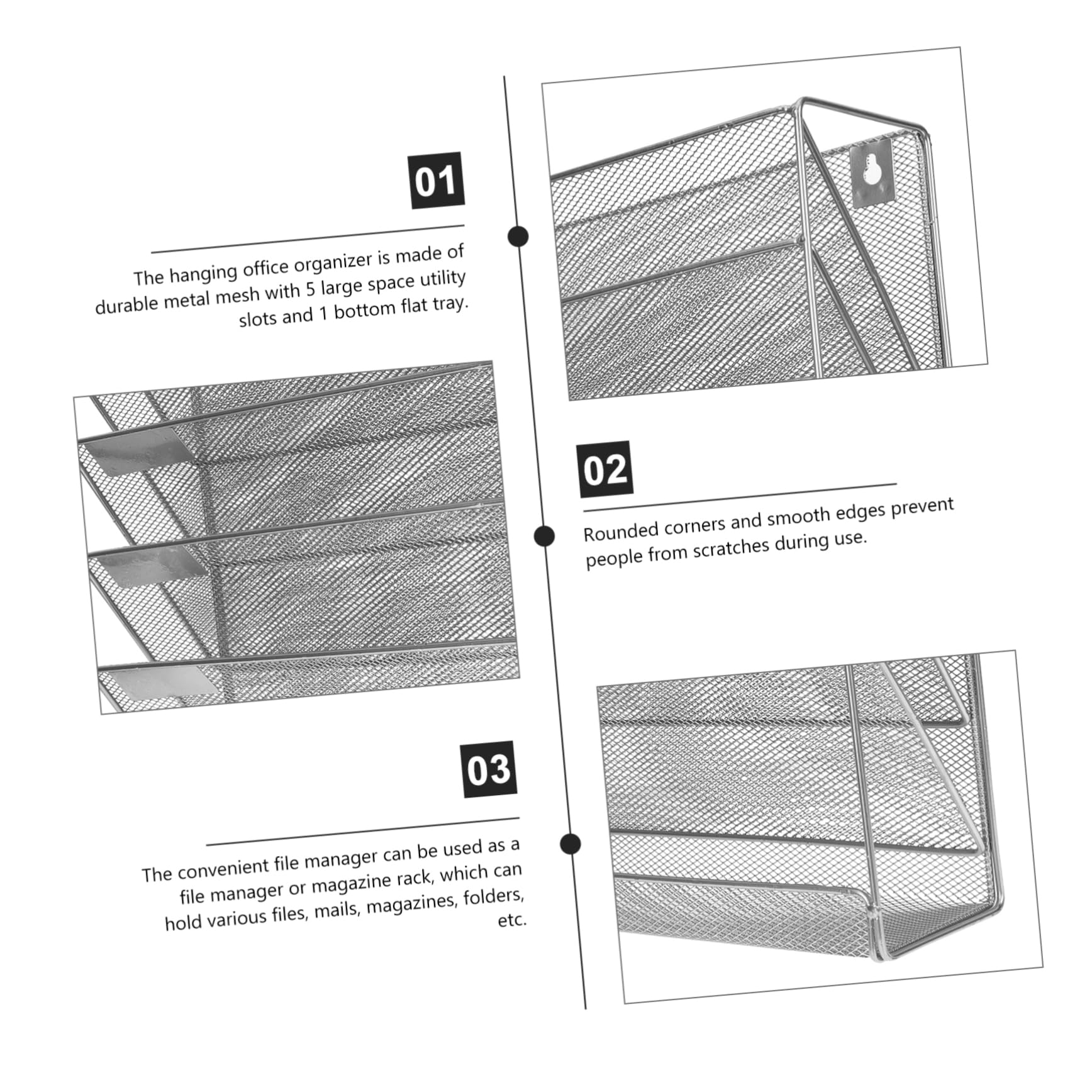 Ciieeo File Rack Wall Mounted File Holder Wall Display Shelf Paper Organizer Vertical Mesh Wall File Holder Organizer Magazine Wall Display Rack Metal Silver File Rack for Wall Vertical