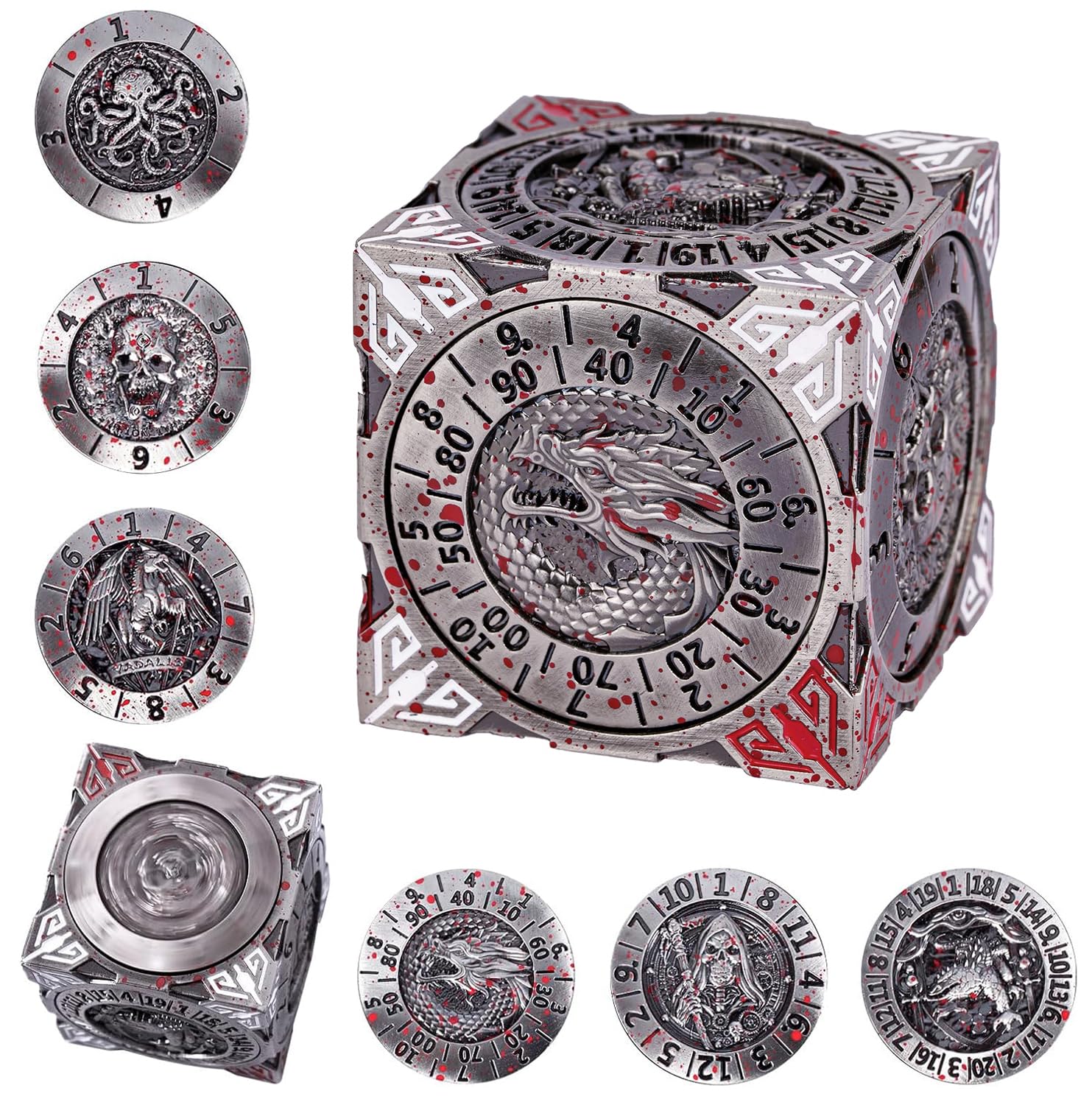 cusdie 7-in-1 Spinner Dice Set – Unique Metal D&D Dice Set with Gift Box for Role Play Game Gifts