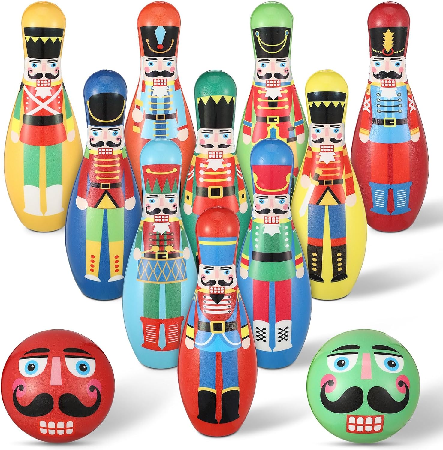 Meooeck 12 Pcs Christmas Nutcracker Bowling Toys Set